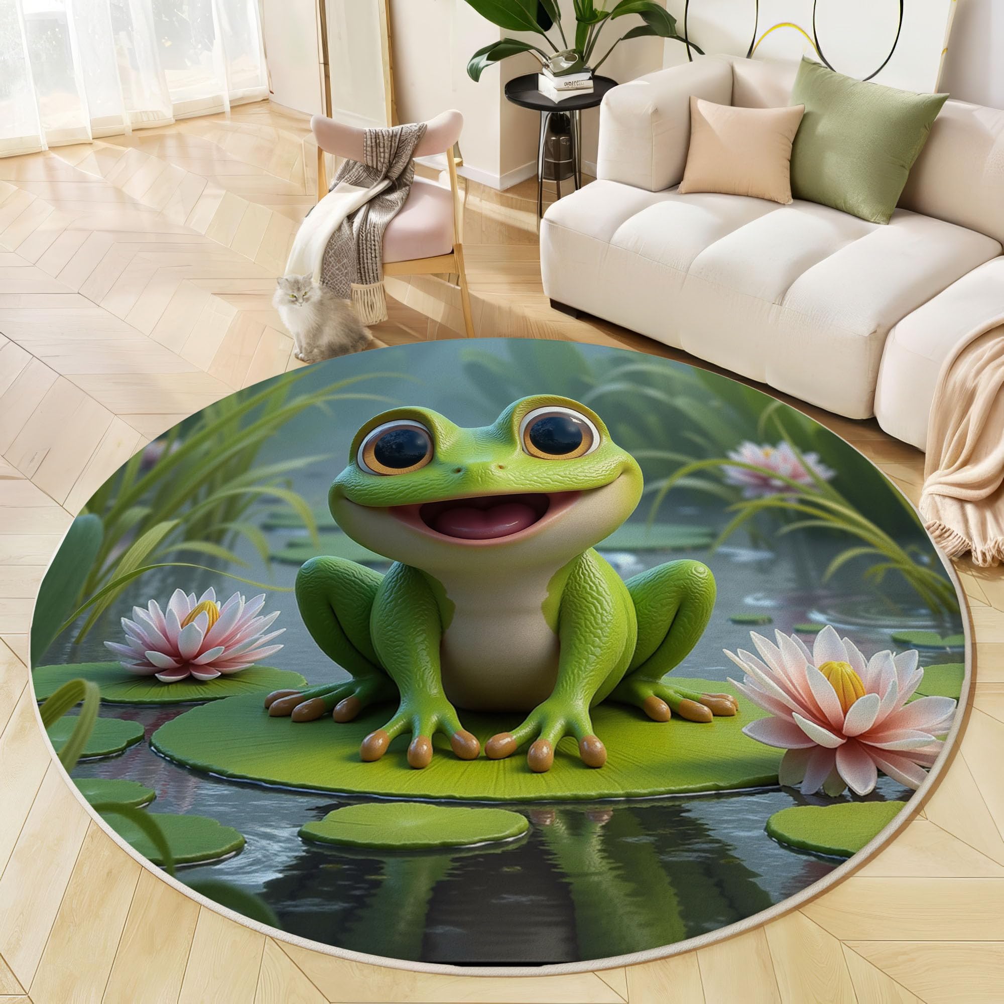 Tapis étang grenouille 3D pour créer un coin lecture ludique au salon