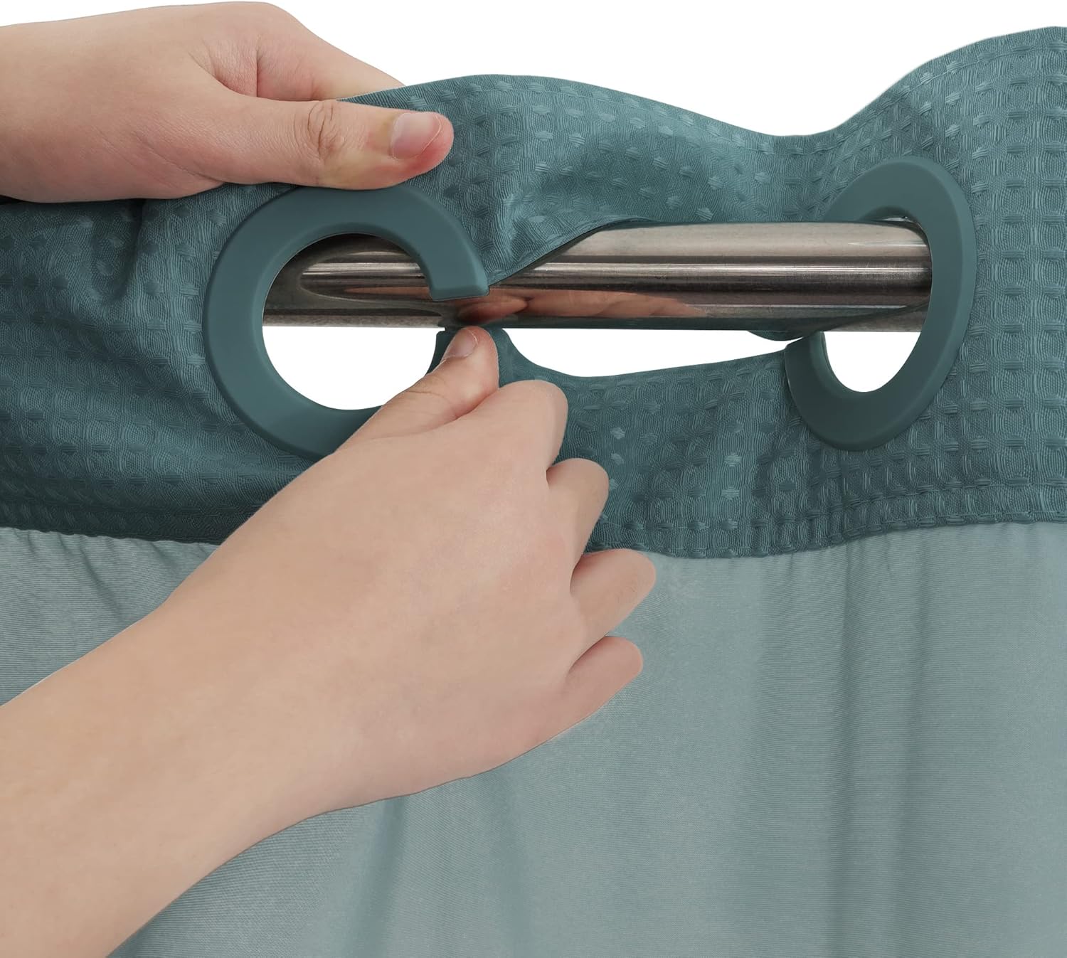  Heavyweight Waffle No Hook Shower Curtain with Liner,Teal,71x74 thumbnail
