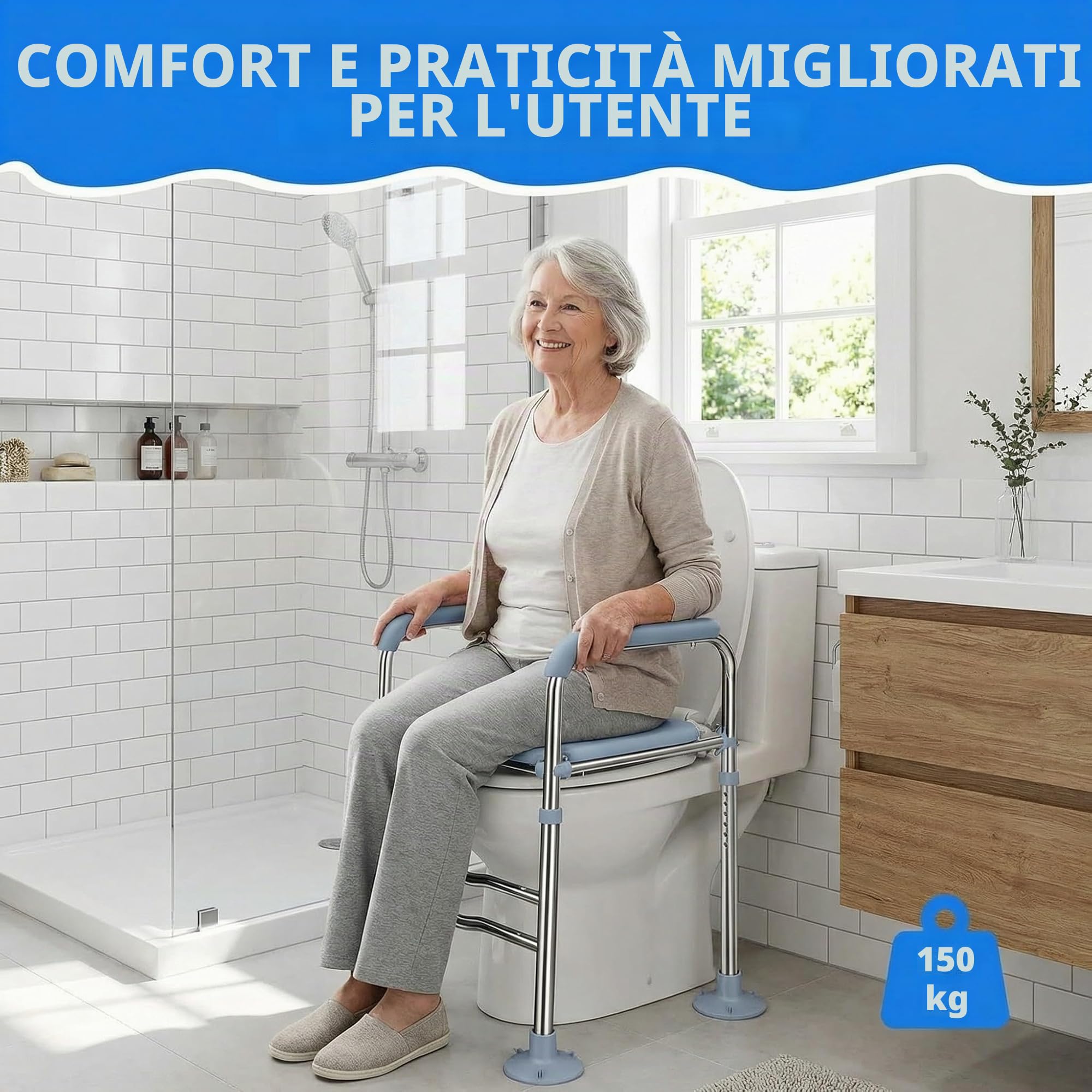 SOONHUA Rialzo per sedile WC con braccioli, rialzo per sedile WC con regolabile in altezza, per anziani, disabili, donne incinte