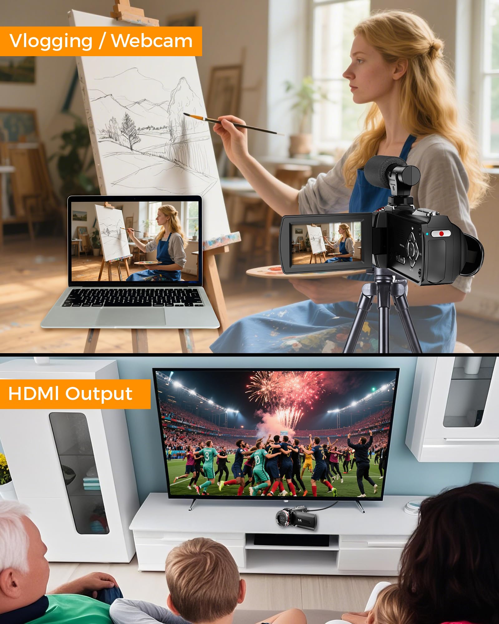 Videocamera 4K 48MP Camcorder per YouTube, 21X Zoom Digitale Videocamere, Schermo Rotante 270° 3" Vlog Camera, Video Camera con Scheda TF da 32 GB, Cavo HDMI, Mic, Telecomando, 2 Batterie