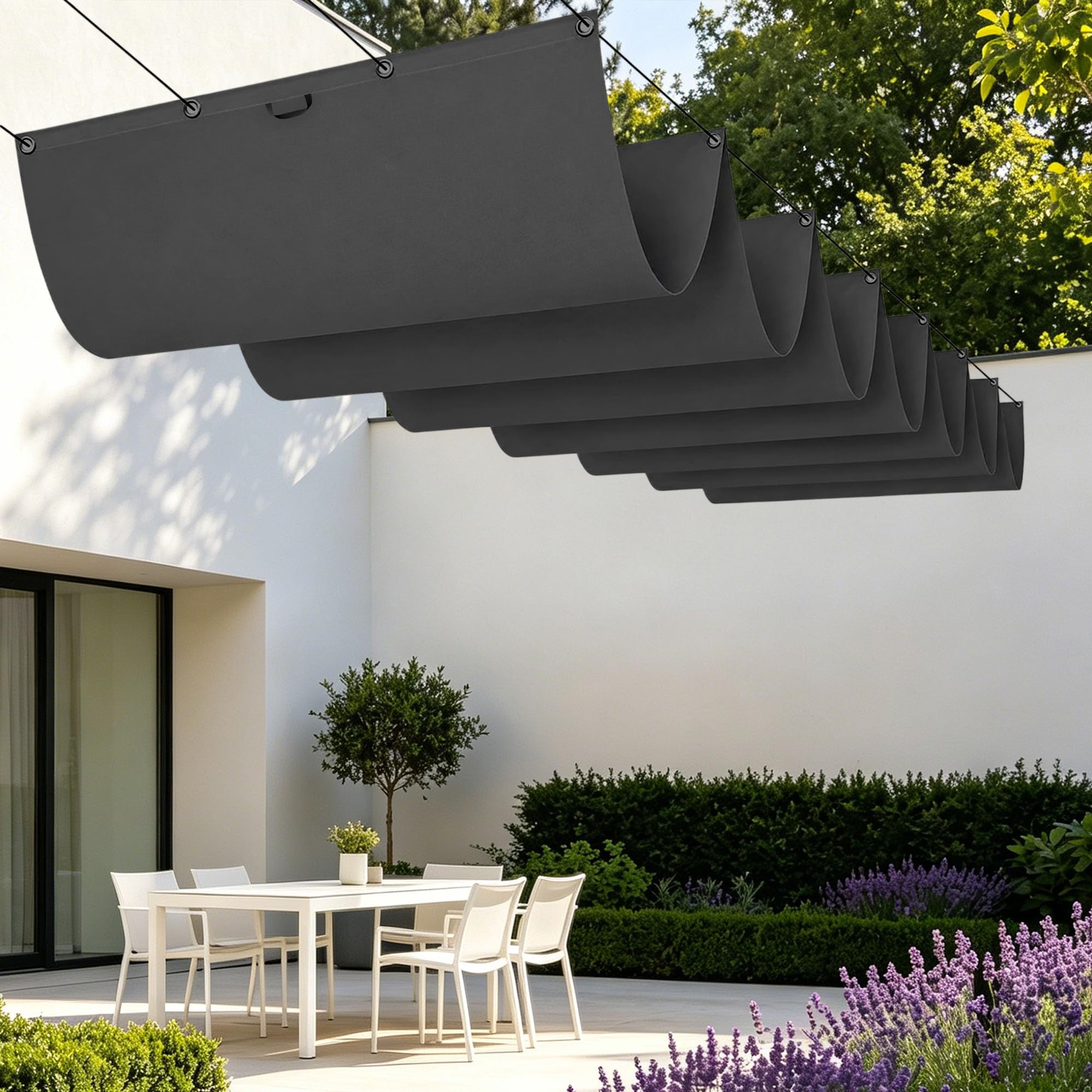 Voile ombrage vague rétractable 150x200 protection UV terrasse balcon