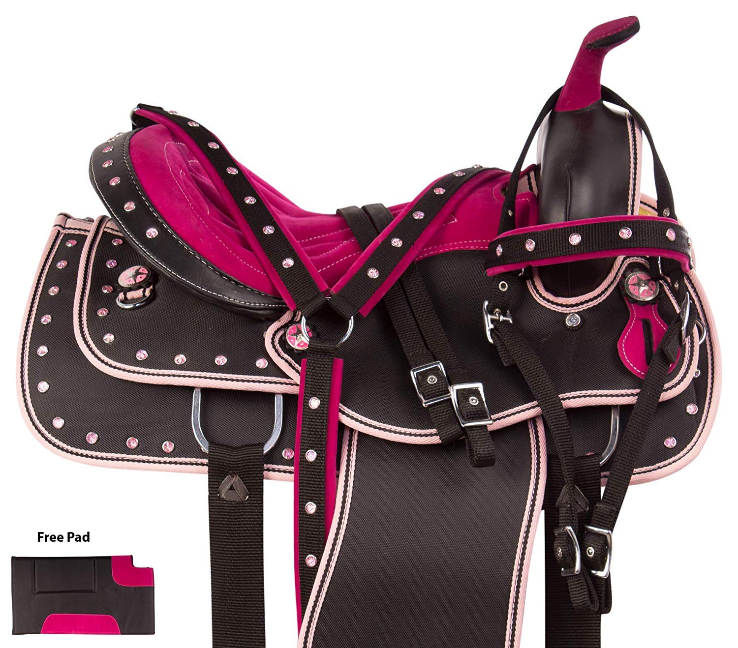 RAJ INTERNATIONAL Youth Child Synthetic Western Pony Miniature Horse Saddle Tack Get Matching Headstall, Breast Collar & Saddle Pad Size 10 to 12 Inch Seat Available