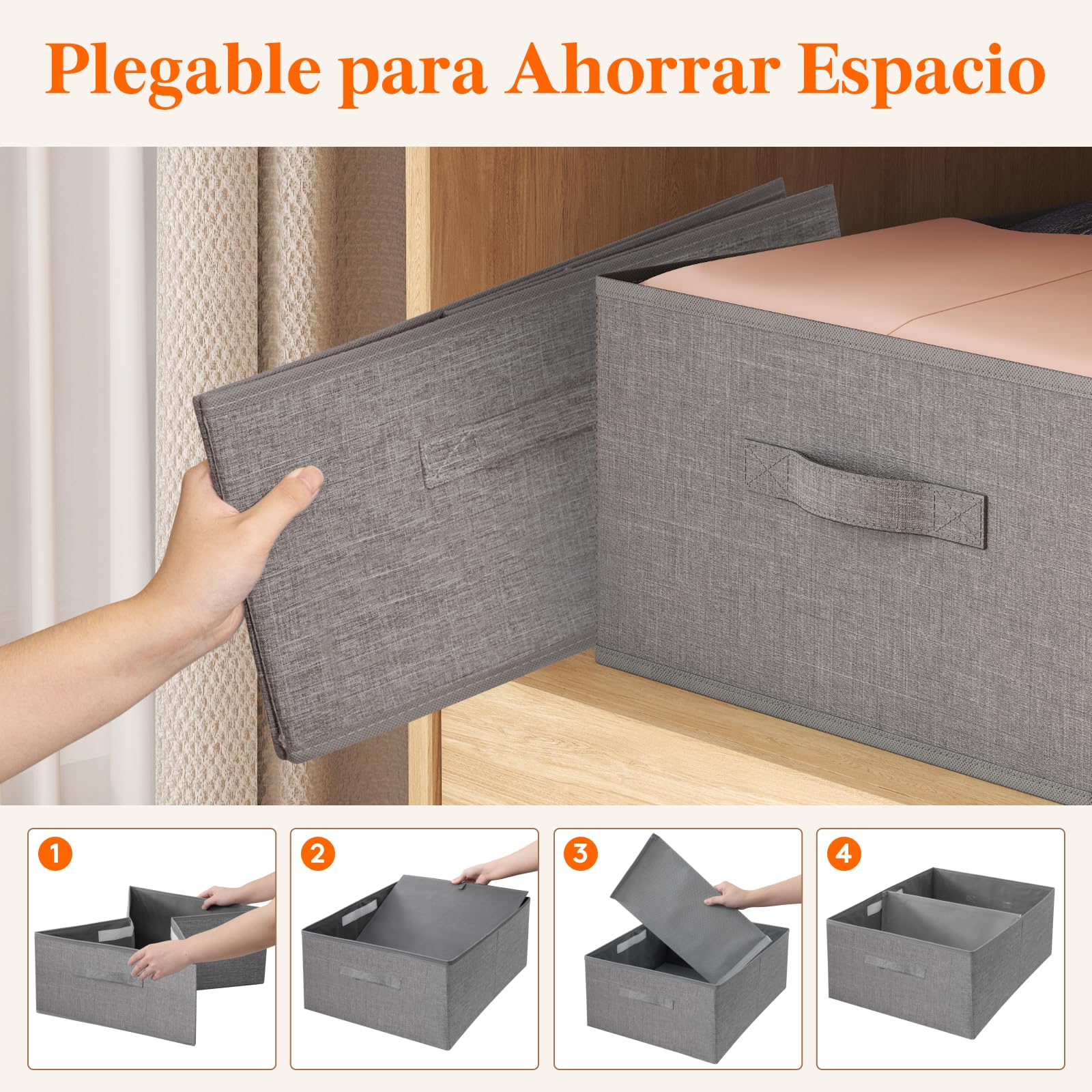 Lifewit Caja Almacenaje Plegables con Tabique, Cajas Organizadoras con Asas para Ropa Sábanas Juguetes, Cubos Almacenamiento Armarios de Dormitorio, 40L (50 x 40 x 20 cm), Juego de 6