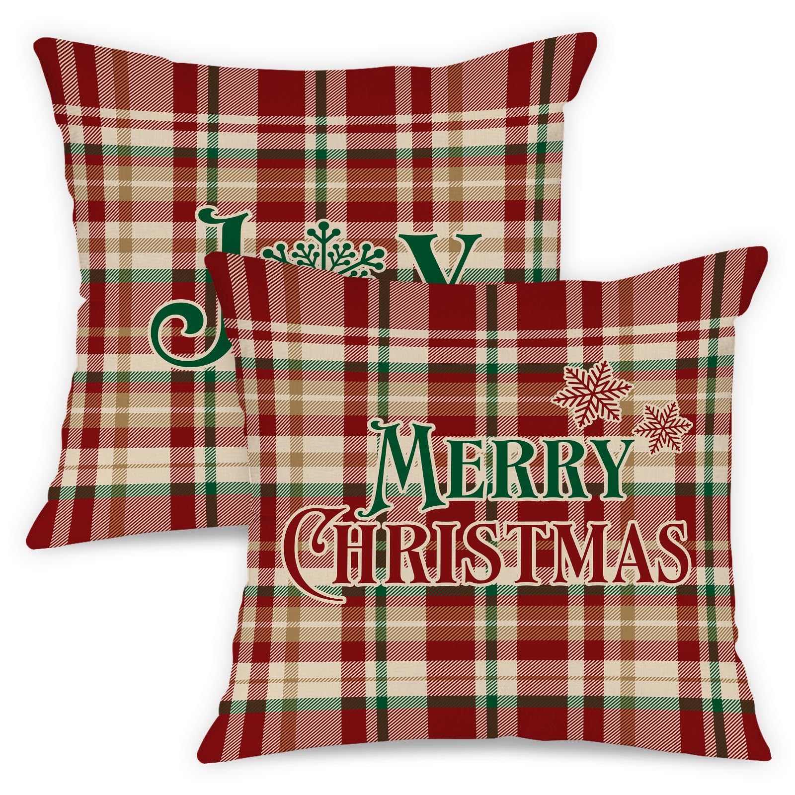 Lanpn 20x20 Christmas Throw Pillow Covers Set of 2, Plaid Christmas Pillow Covers Decorative Pillowcases Sofa Pillow Covers for Xmas Indoor Home Couch Sofa Decor 50x50cm (Red)