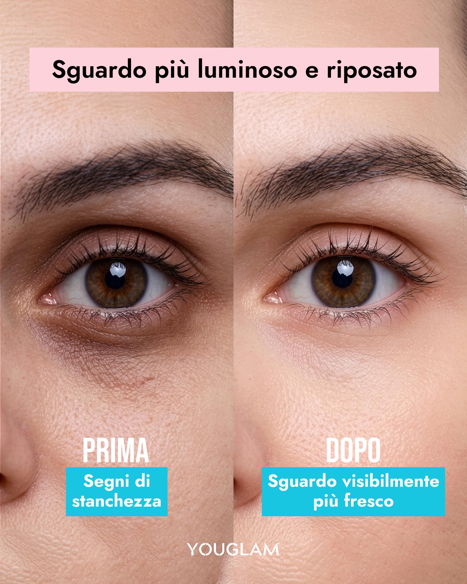YOUGLAM Kush Up Azzurra – Contorno Occhi Crema Gel con Caffeina, Acido Ialuronico – Occhiaie, Borse – Idratante Rinfrescante Illuminante – Eye Cream 30 ml