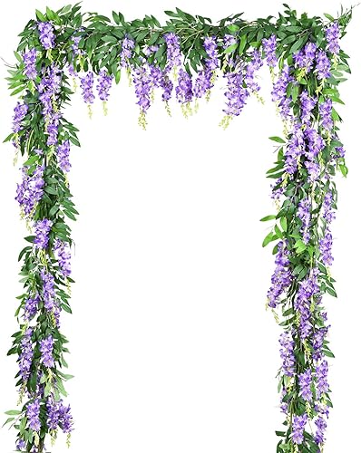 DearHouse 2 guirnaldas de glicinia artificiales de seda de 6 pies para colgar en la vid guirnalda de flores artificiales para el hogar jardín al