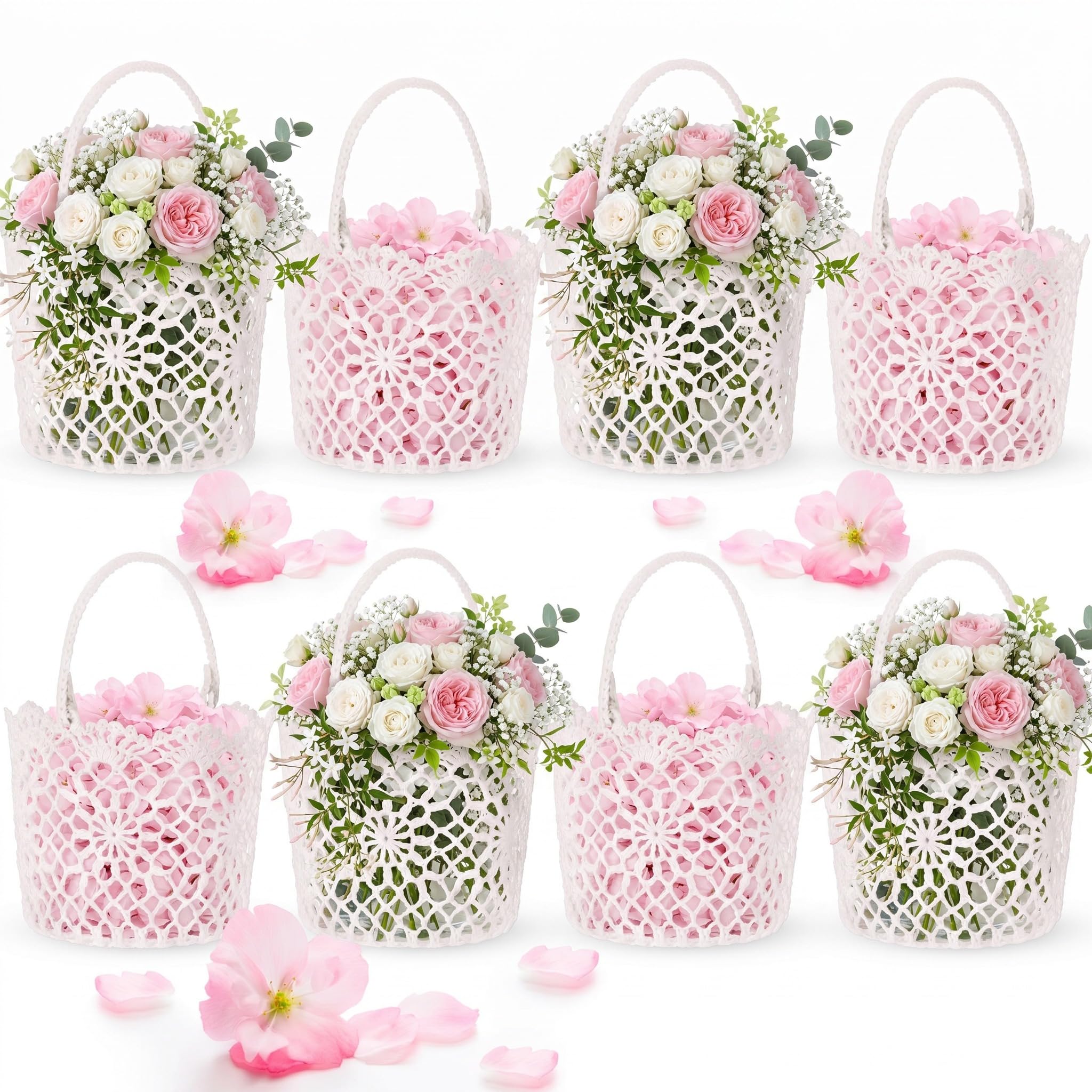 8 Stück Blumenmädchen-Korb für Hochzeit, weißer Griff, rustikaler Korb, 5,90 x 4,72 x 4,33 Zoll