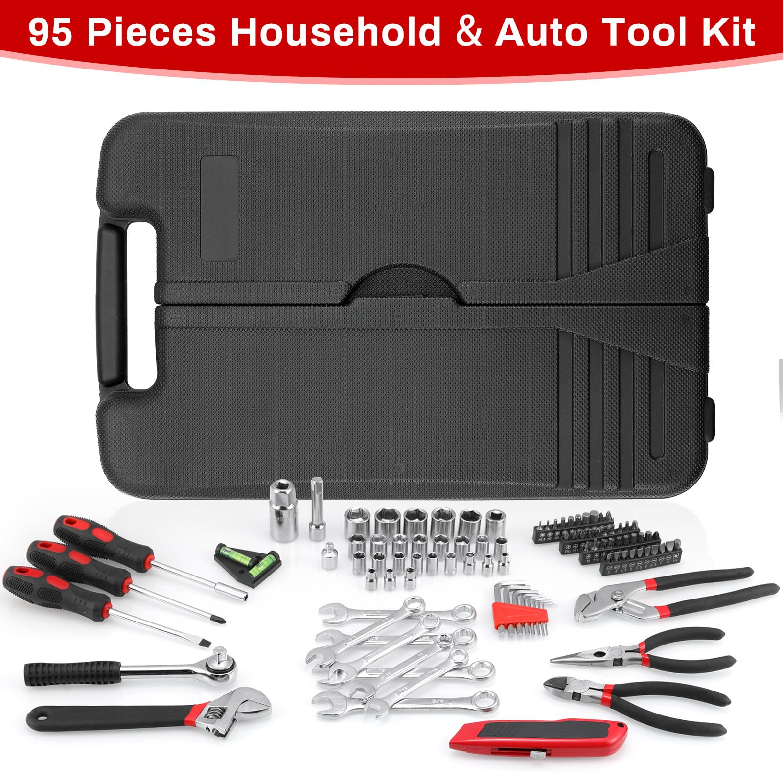 Caja Herramientas Completa 95 Piezas, Maletin Herramientas, Kit Juego de Herramientas de Mano de Uso General, Caja de Herramientas Portátil, Set Herramientas para el Hogar, Oficia y Coche