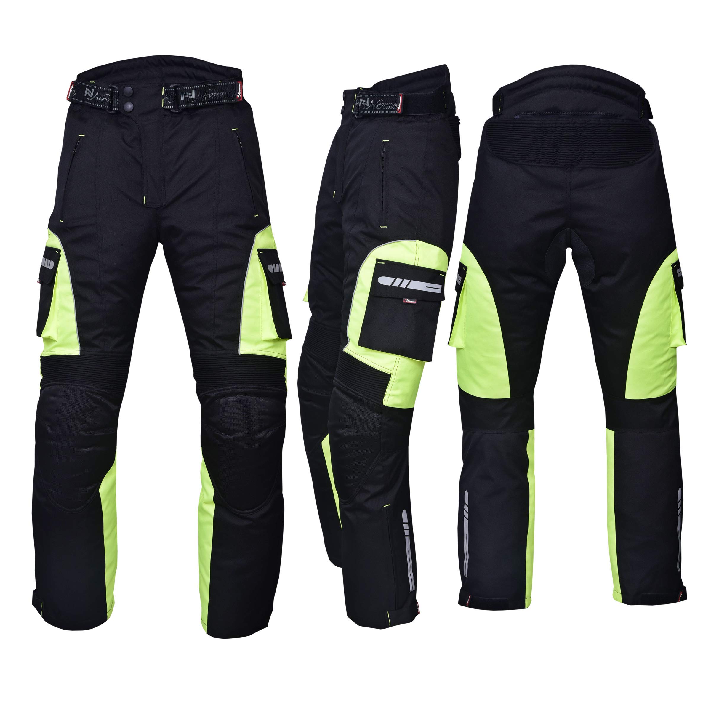 NORMAN Motorrad Wasserdicht Cordura Textil Hose Protektoren Reflektor Schwarz/Grün (Hivis) - Schwarz/Grün (Hivis), XXL
