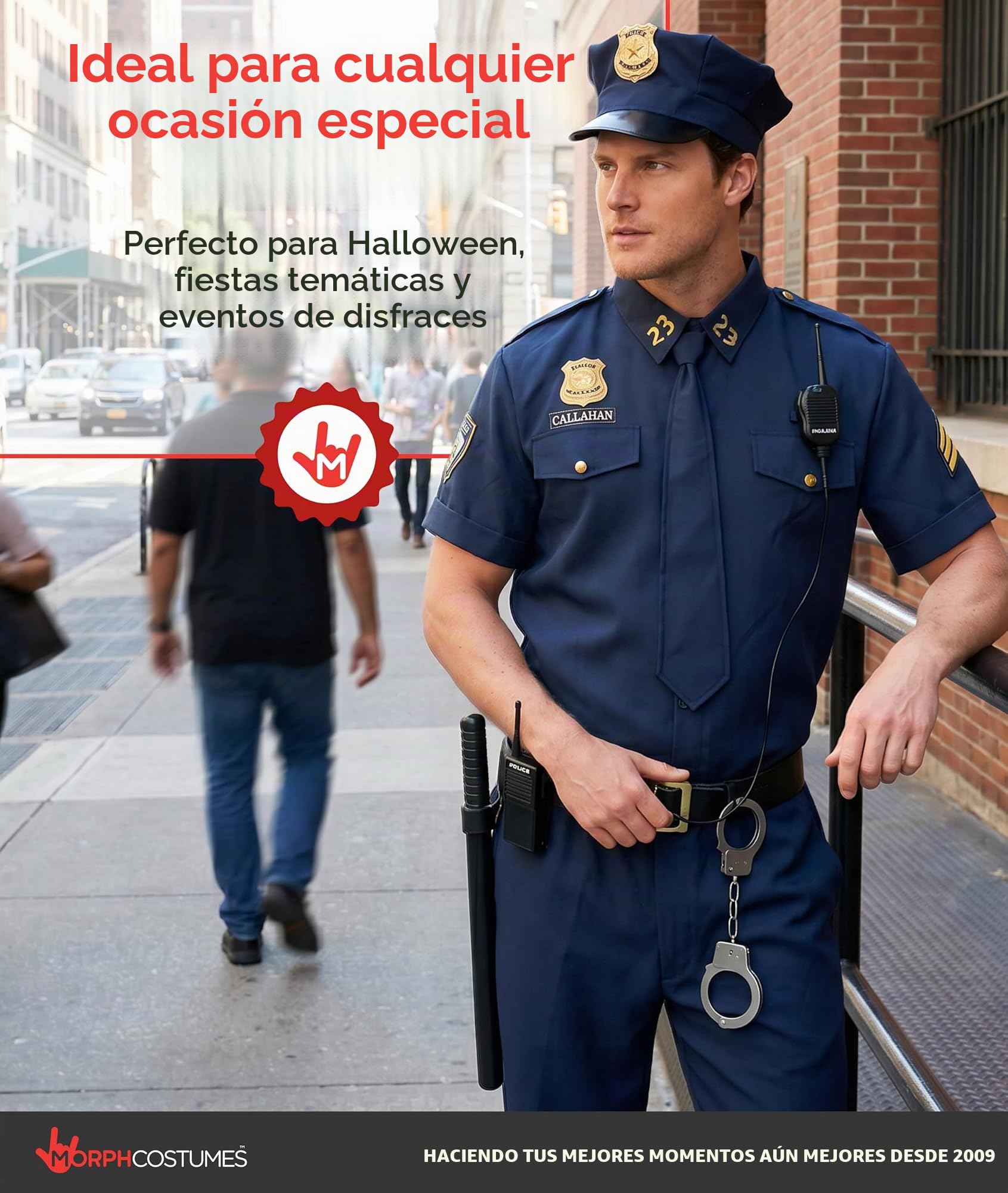 Morph Disfraz Policia Hombre Adulto, Traje Policia,Disfraces Policía, Disfraz Carnaval Hombre y Halloween