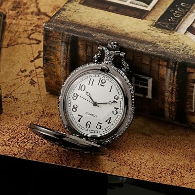 BOSHIYA Retro Flower Openwork Cover Quartz Pocket Watch with Chain Half Hunter Pocket Watches for Women with Box, for Mother's Day