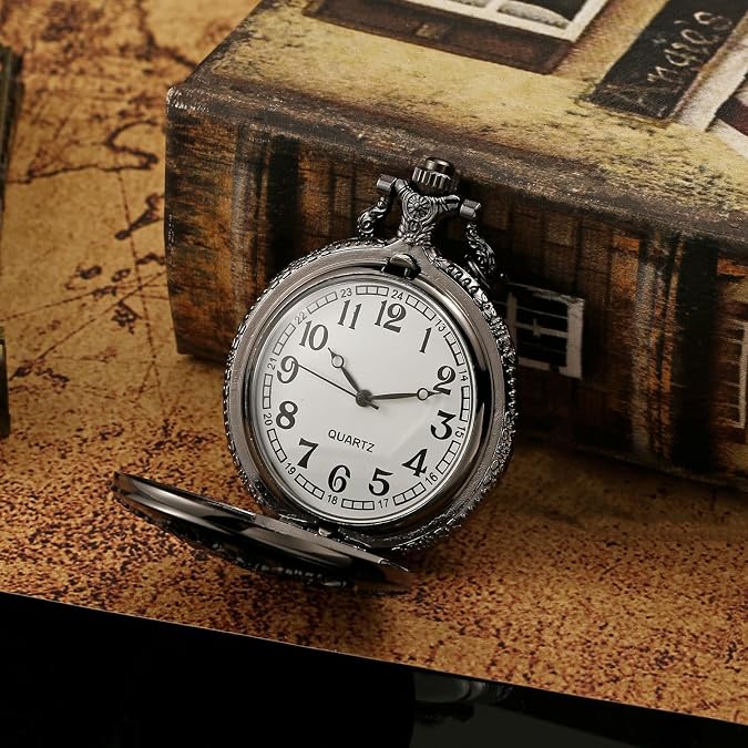 BOSHIYA Retro Flower Openwork Cover Quartz Pocket Watch with Chain Half Hunter Pocket Watches for Women with Box, for Mother's Day