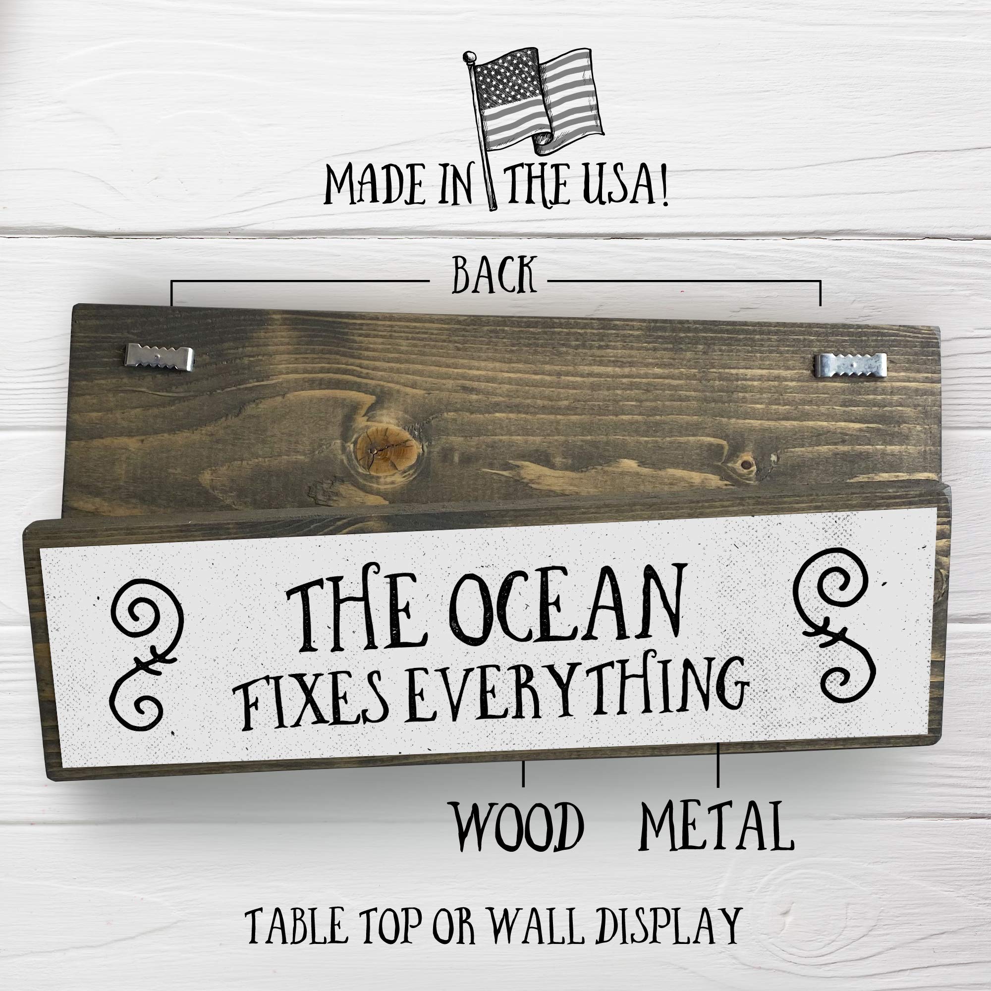 Coastal Decor Wood Plaque Sign - "The Ocean Fixes Everything" 16x5 Inch, Beach Theme Wall Art - View #6