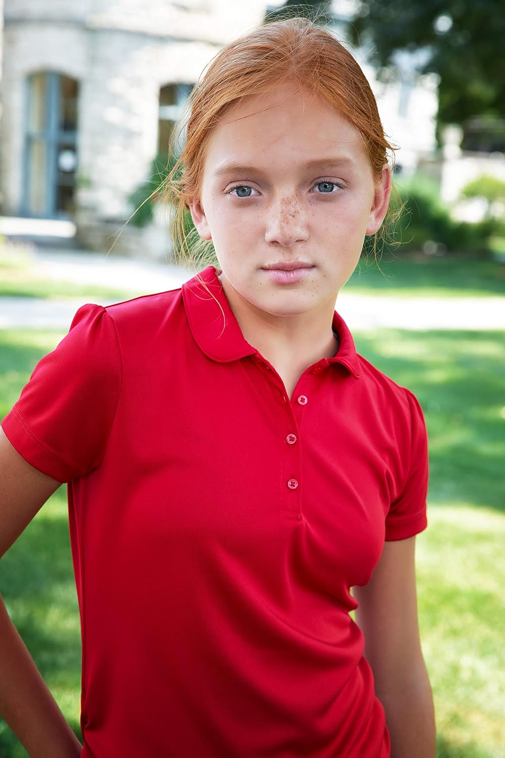 French Toast Girls' Short Sleeve Stretch Moisture Wicking Polo Shirt: Clothing