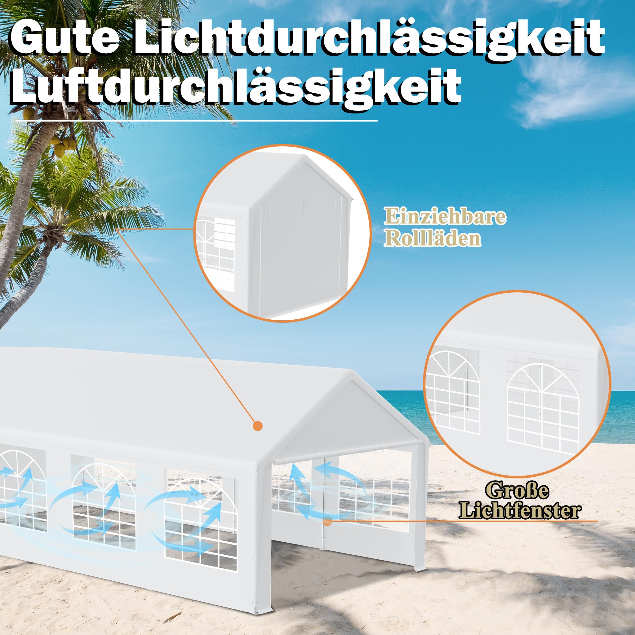 HENGMEI Tente de réception - 4 x 8 m - En métal - Avec panneaux latéraux - Imperméable - Pour fête, stand de marché, jardin, extérieur, camping - Blanc