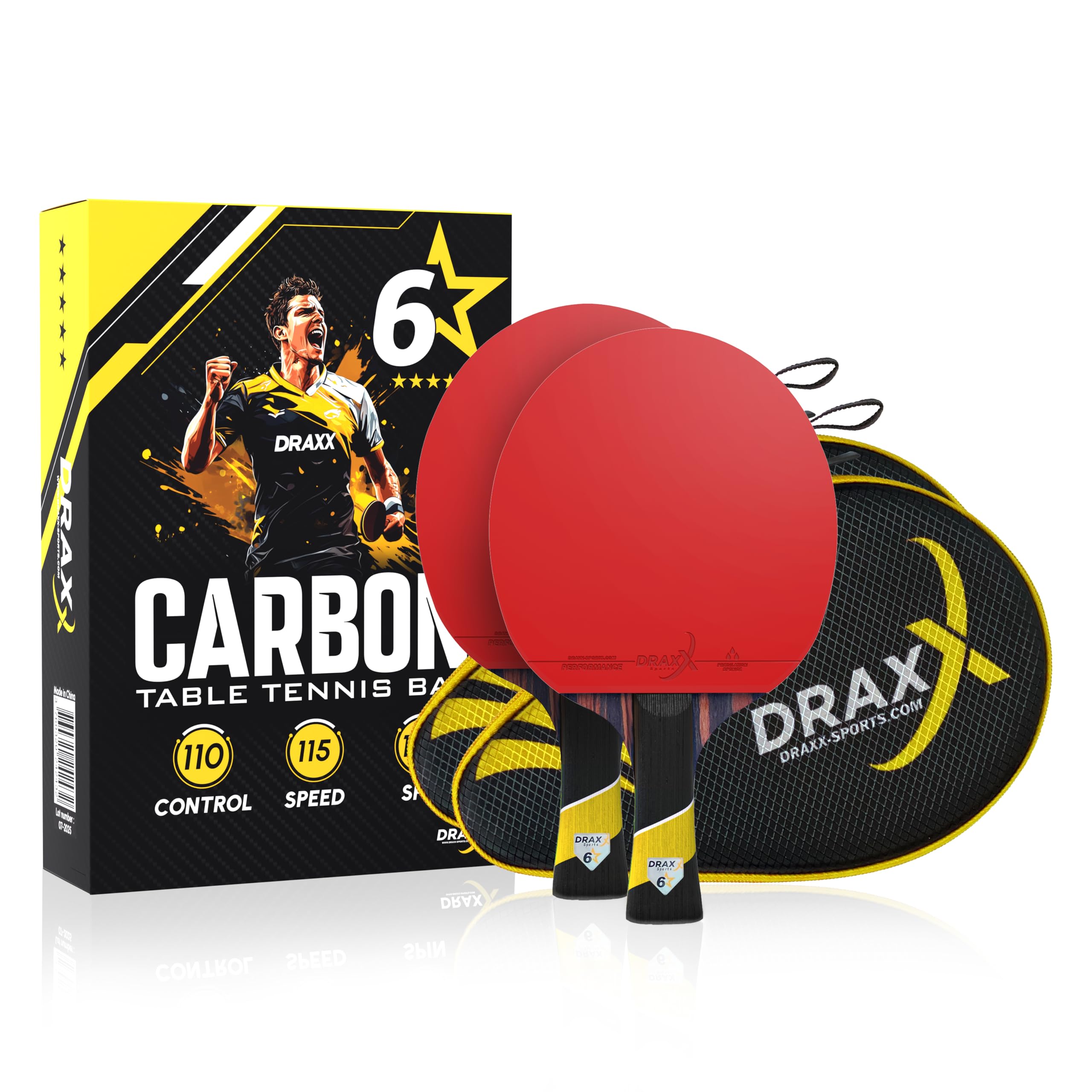 Racchette da ping pong Carbon Series | Intermedio - avanzato | Principiante e professionista | Custodia protettiva rinforzata | Allenamento e competizione