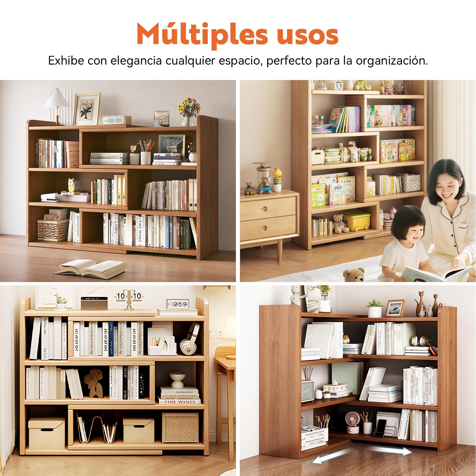 Estanteria Libros de Madera, Ajustable Libreria, Independiente Libreria Infantil, Ahorra Espacio, 3 Formas de Colocar los Muebles, Estantería Libros para Hogar, Oficina, Corredor