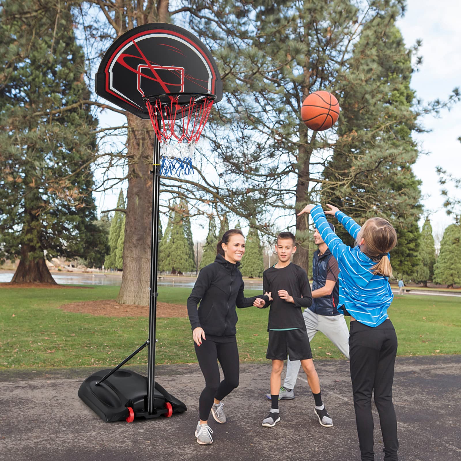 GYMAX Panier de Basket-Ball Extérieur pour Enfants sur Pied, Support de Panier de Basket Réglable en Hauteur Entre 170-230CM, avec Roues & Base Remplissable & Panneau Antichoc