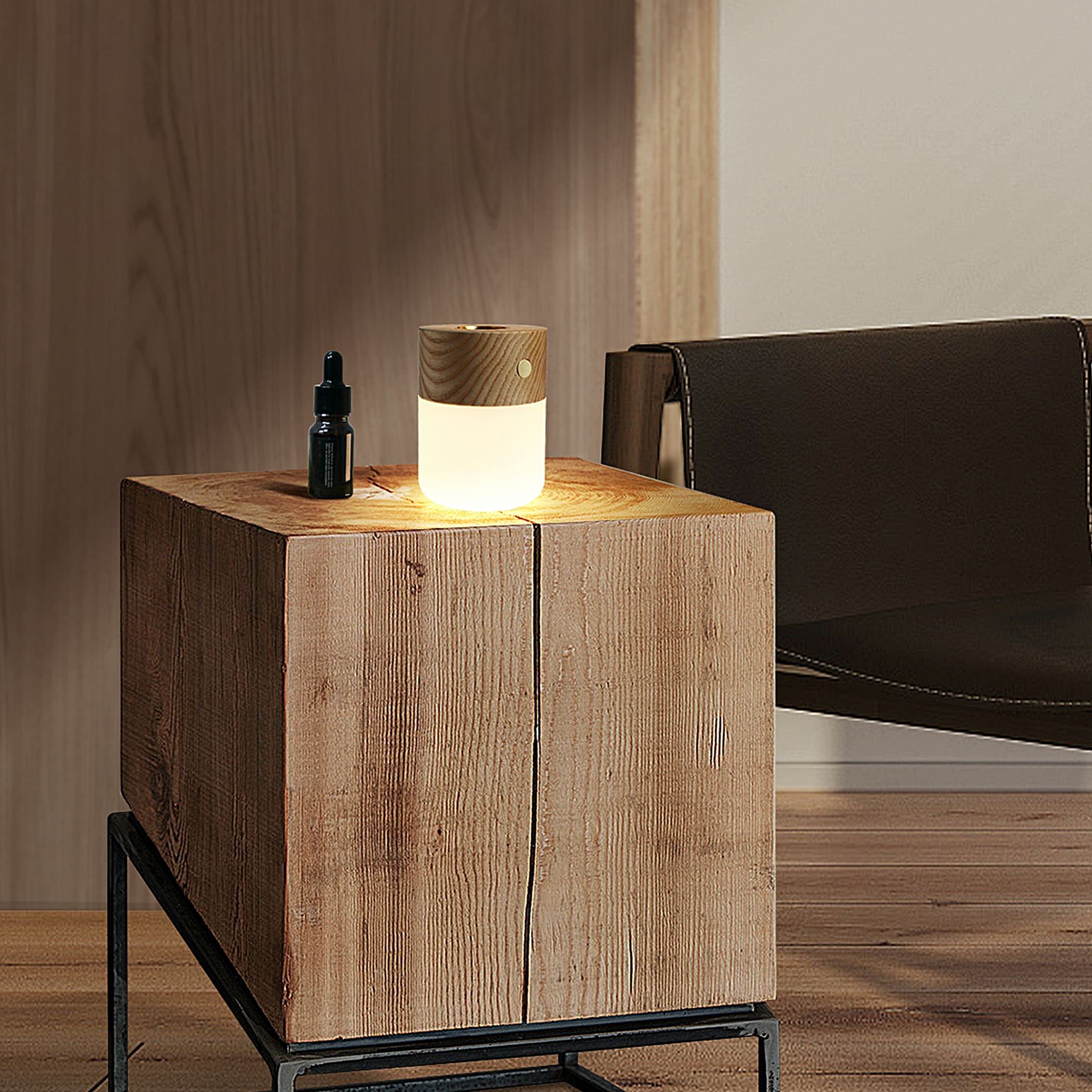 Gingko Smart Diffuser Lampe • Duftöldiffuser mit Stimmungslicht • dimmbar • aus nachhaltigem Holz • kabellos, wiederaufladbar • Walnuss