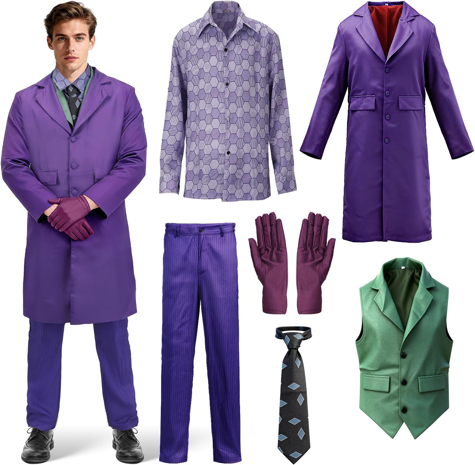Men Clown Costume Gothic Purple Outfit Medieval Steampunk Tailcoat Jacket for Adults Halloween Cosplay