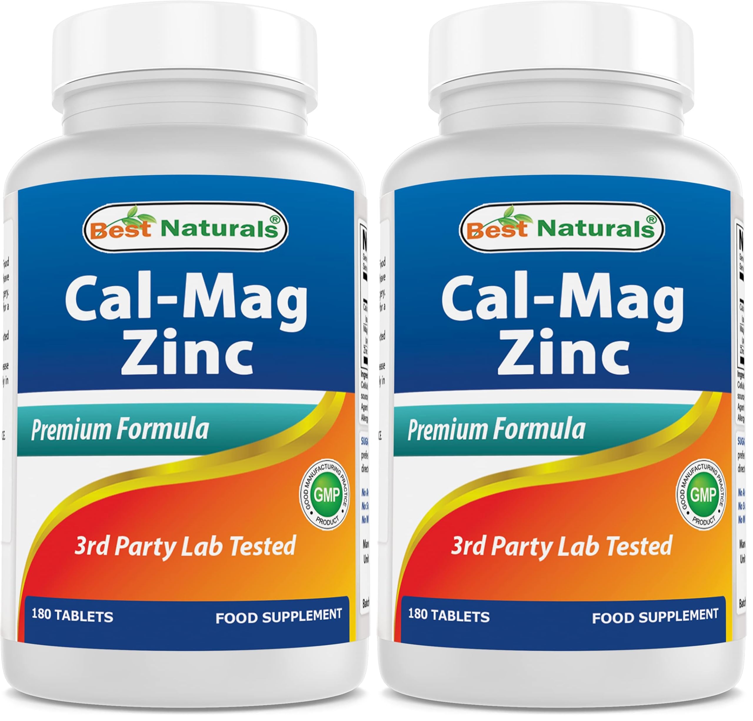 #1 Cal MAG ZINC by Best Naturals - Essential Mineral Complex - Manufactured in a USA Based GMP Certified Facility and Third Party Tested for Purity. Guaranteed!!, 180 Tablets (Pack of 2) Unflavored 180 Count (Pack of 2)