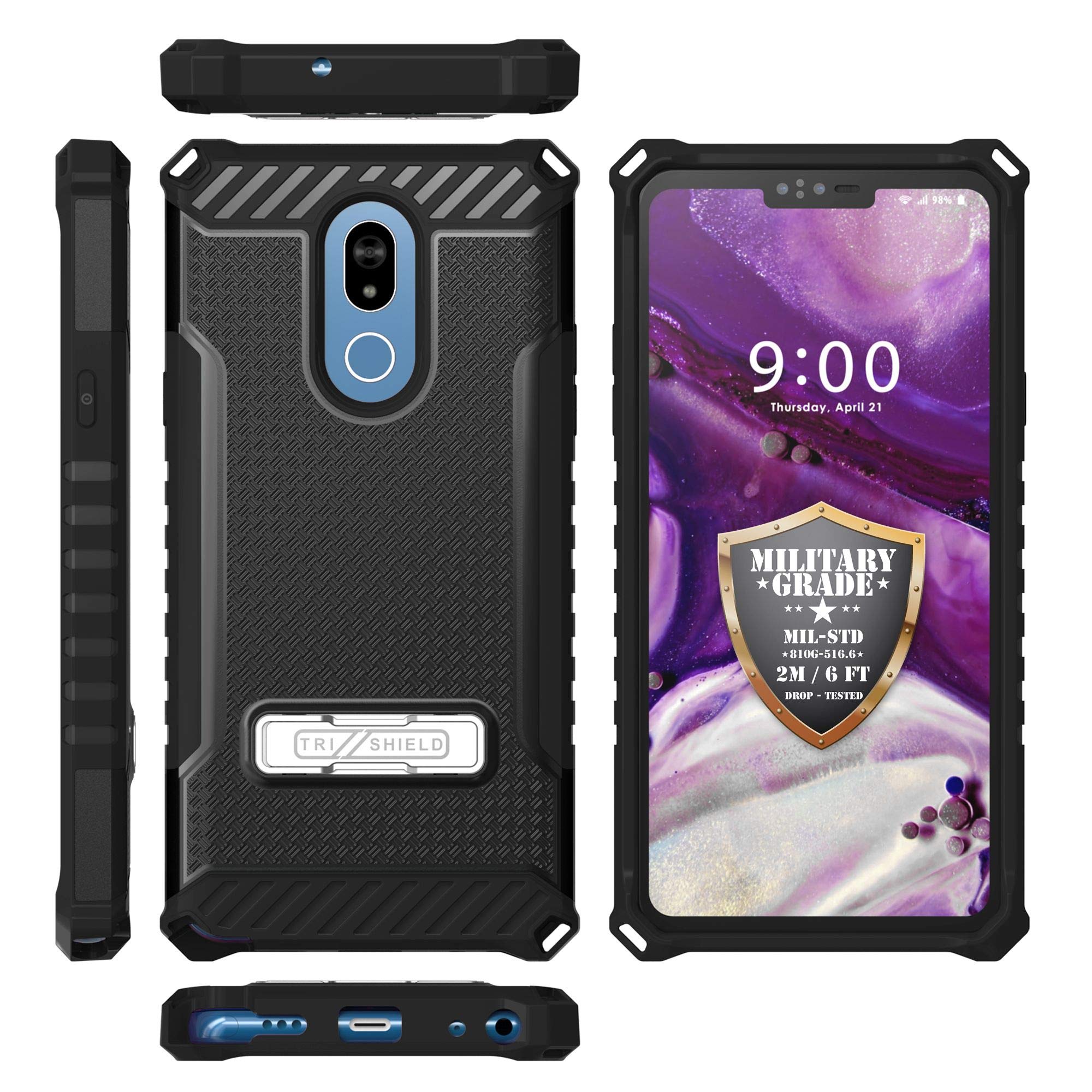 Military Grade Drop Tested Hybrid Shockproof Case w/Stand Dual Layer Cover Compatible with LG Stylo 5 / Stylo 5 Plus - Purple Hummingbirds