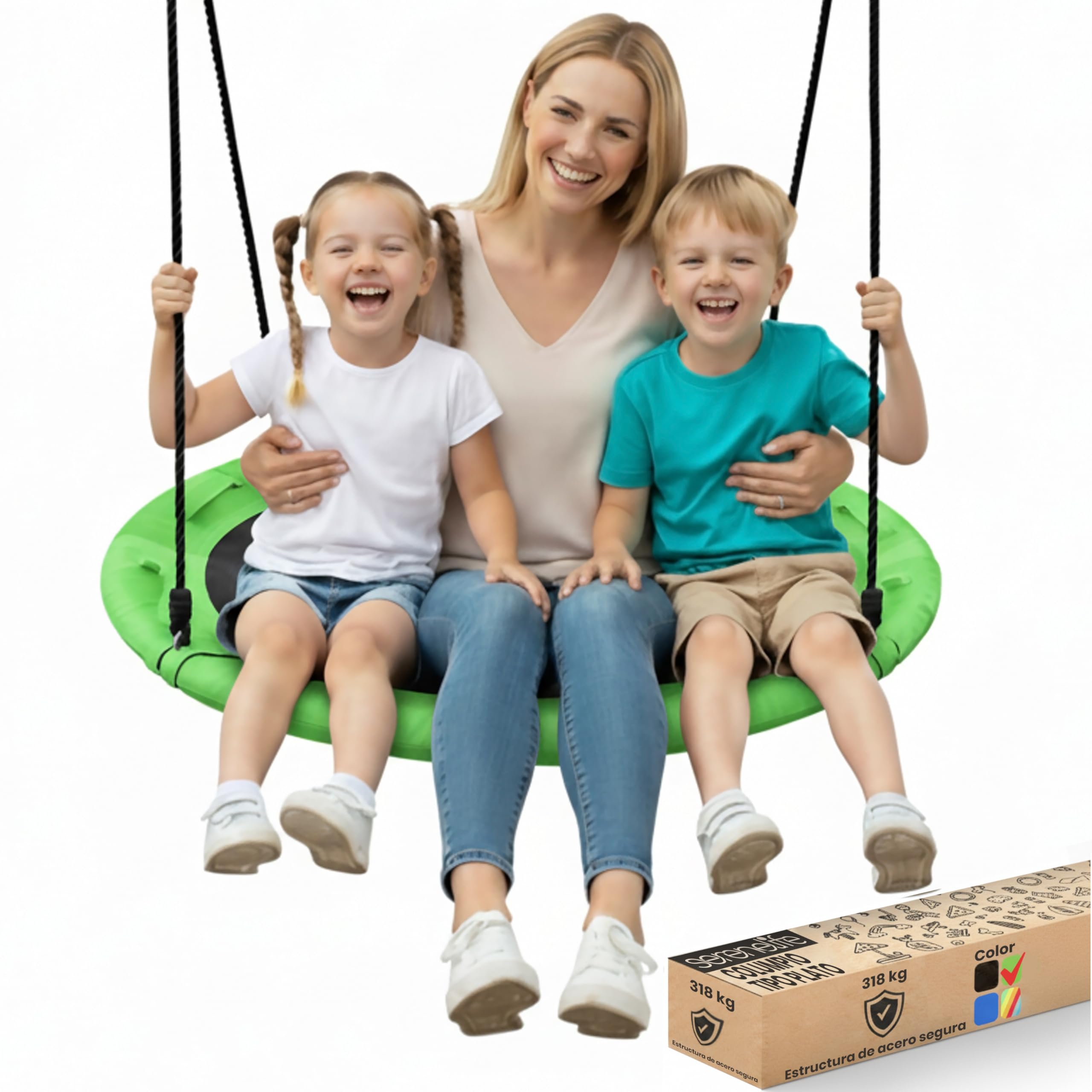 SereneLife 100 cm Round Nest Swing with Tree Hanging Kit, 2 Adjustable Hanging Ropes, Swivel System