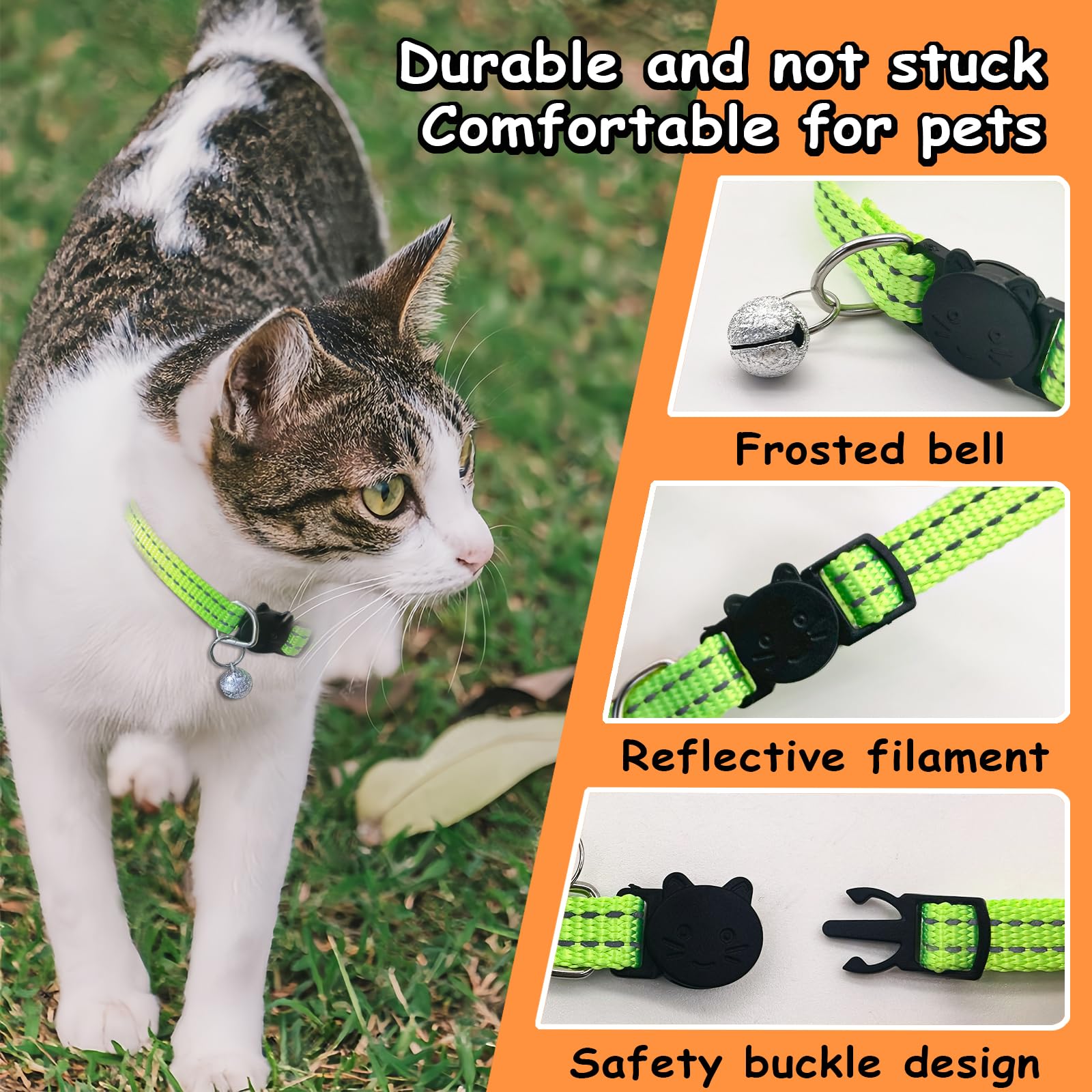 LuckyOpt 2Pcs Cat Collars with Bell, Reflective Cat Collar with Quick Release Breakaway Buckle - Image 3