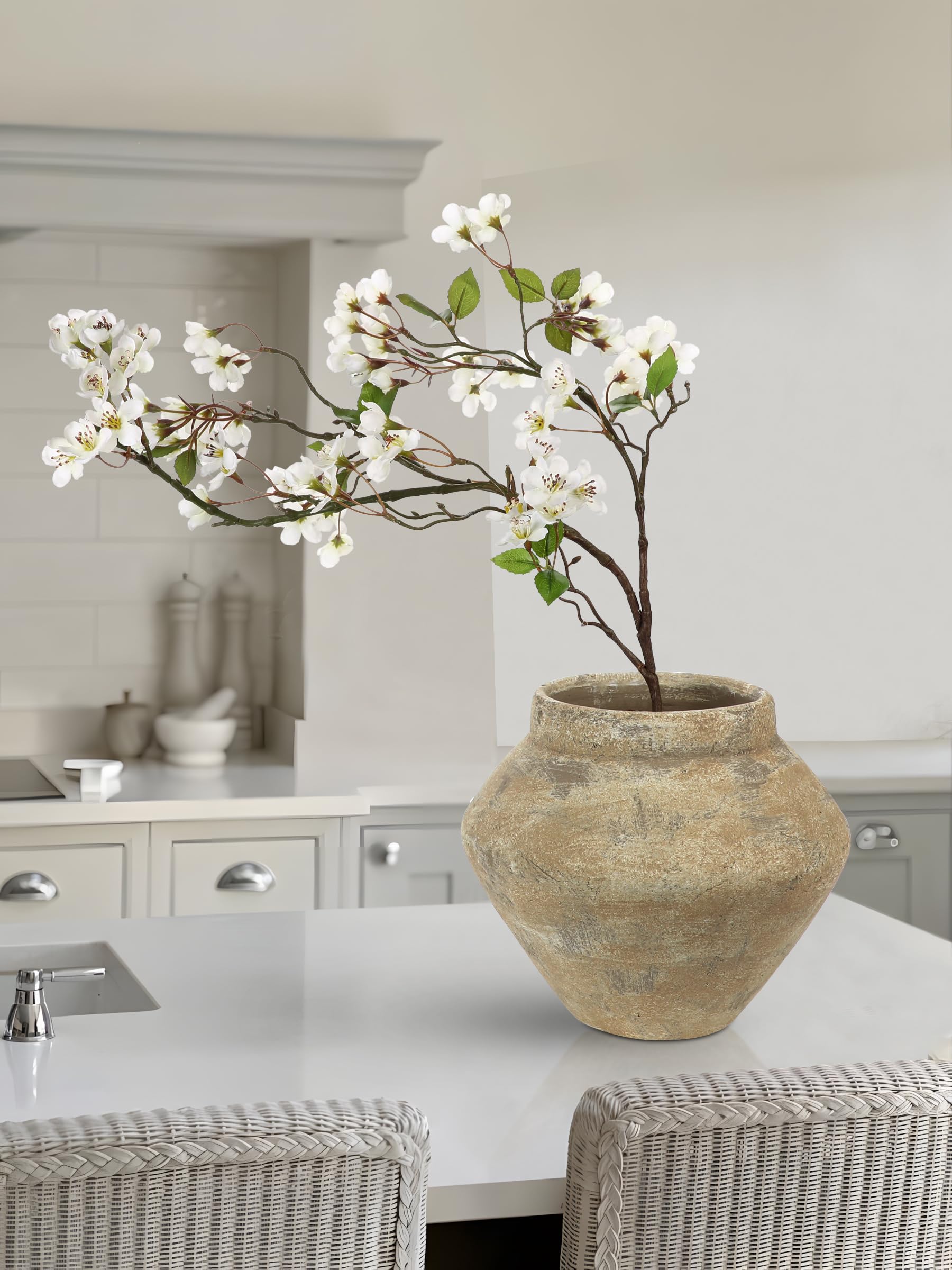 Vintage Vase 21 cm Blumenvase Braun Dekovase Zement Vasen für Blume | Vasen für Pflanzen auf Tisch Schrank Vintage Rustikale Deko Antik Vase für Wohnzimmer Schlafzimmer Esszimmer Badezimmer Büro