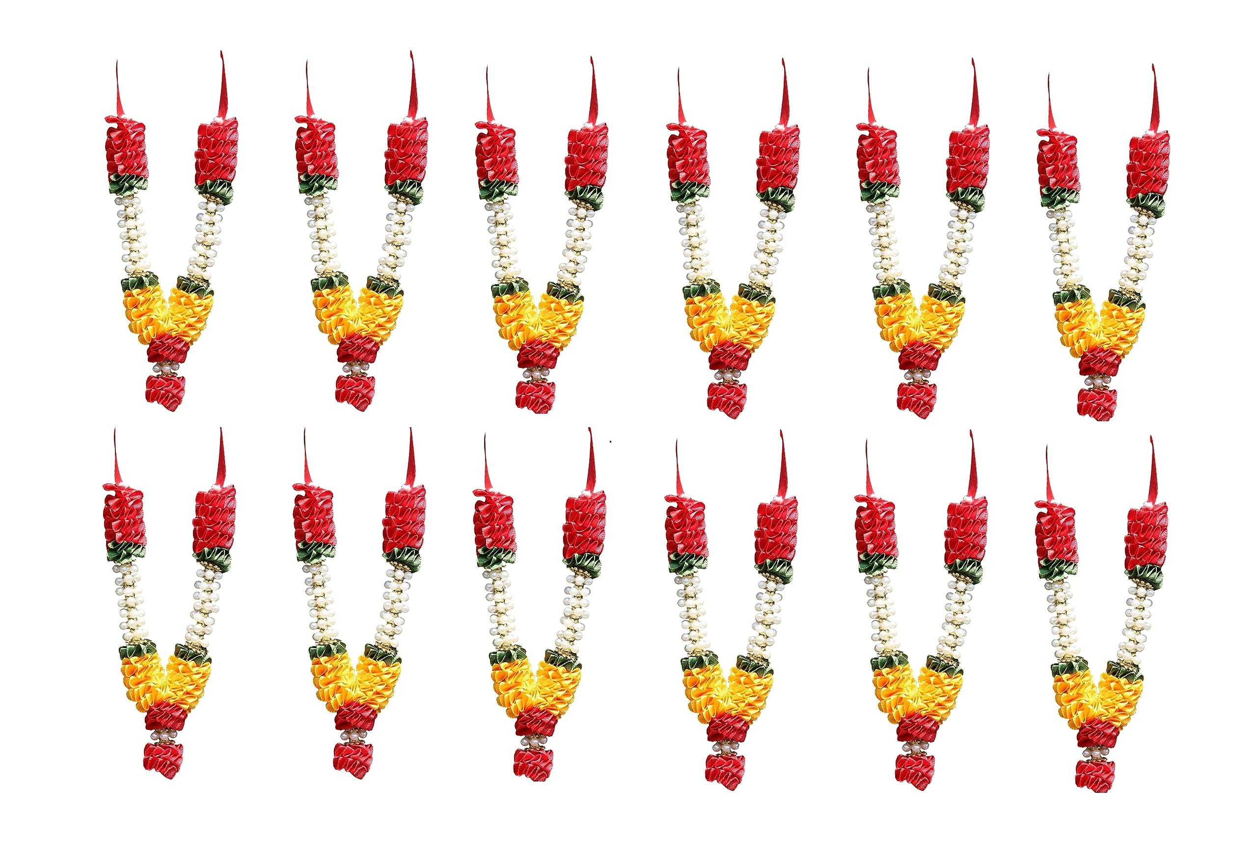 OSI ONESTOREINDIA Handcrafted Fabric Satin Ribbon Garland | for Photos, Deity/God Idols and Statues, Pooja Haar Mala for Idols Home &Temple Decoration. Garland - 32 (Pack of 12Pc)