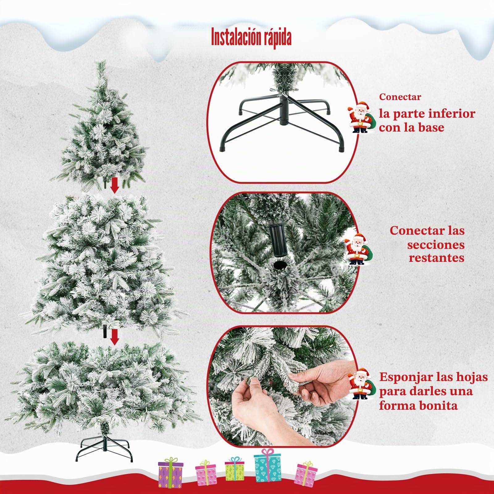 LIFEZEAL Árbol de Navidad Nevado de 215 cm con Luces LED Incorporadas, Árbol Artificial con 1096 Ramas Muy Frondosas, Nieve, Pop Up, Se Abre Solo, Ignífugo, Decoraciones, Interior, Exterior