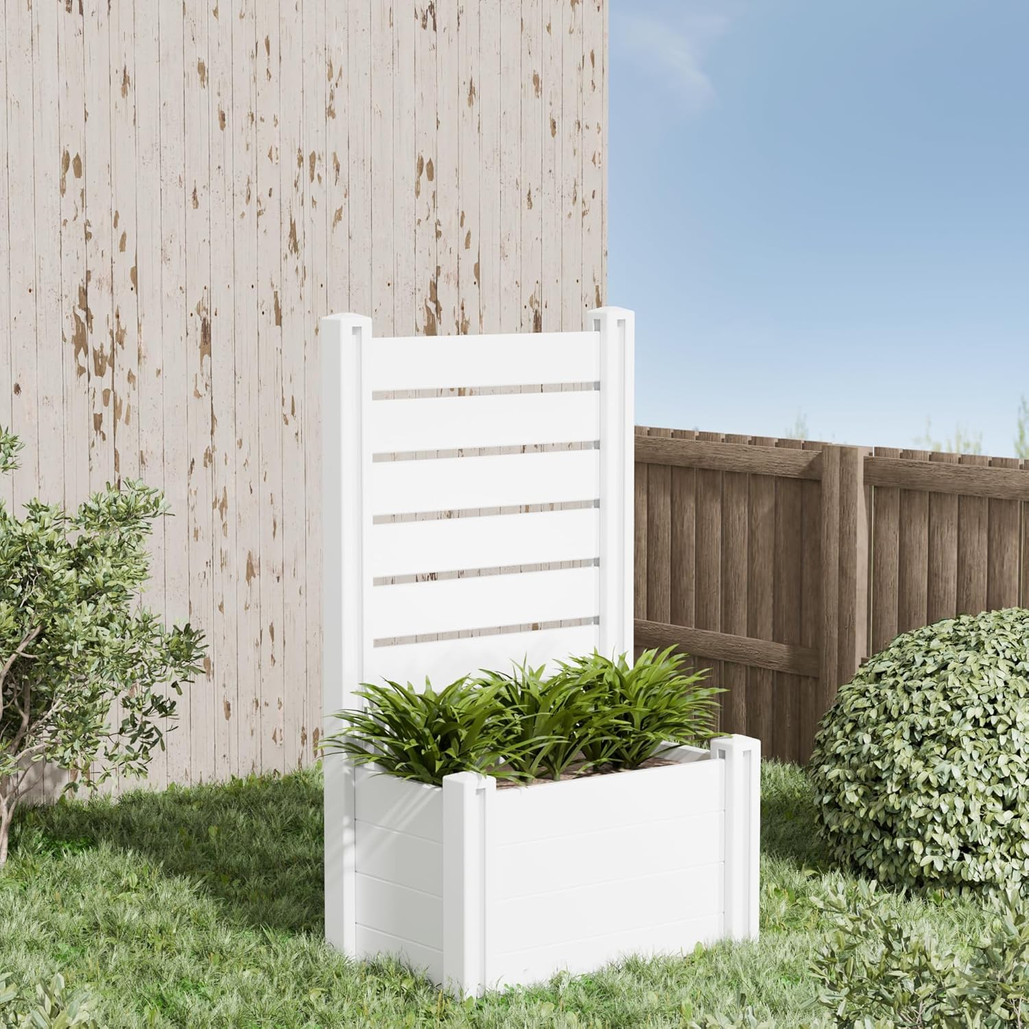 Casaphoria Raised Garden Bed with Trellis, 47"x24"x16" Planter Box with Open Bottom for Gardening Vegetables & Vines and Climbing Plants, White