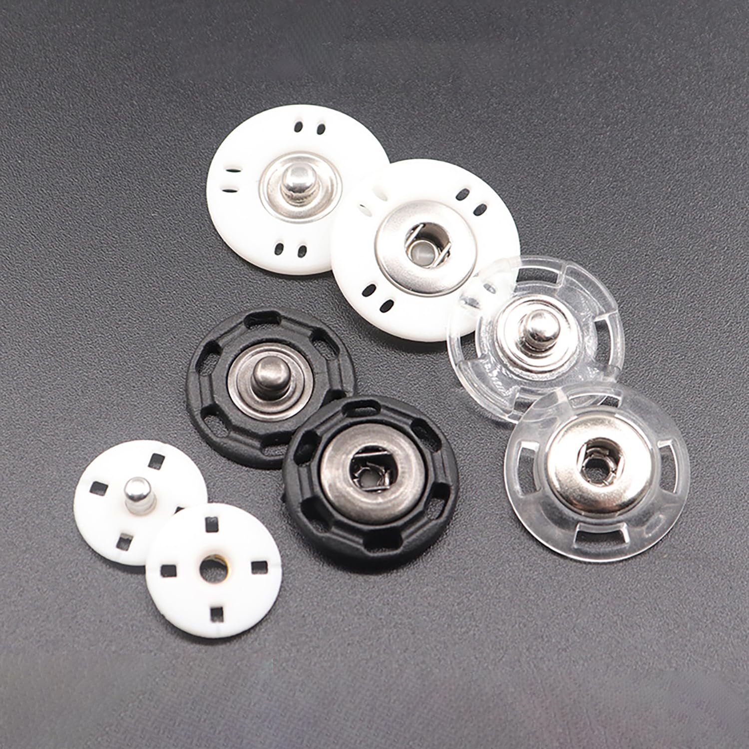 10 Sets Clear Transparent Press Snap Buttons Fasteners for Coat Shirt Clothing Bag DIY Sewing (Black, 18mm)