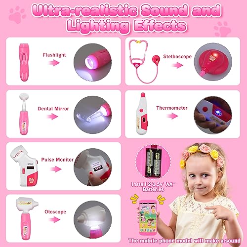 Miniatura 5 de Kit de 33 piezas de médico para mascotas para niños pequeños, disfraz de disfraz y juego de simulación de médico con juguete de gato, estetoscopio,