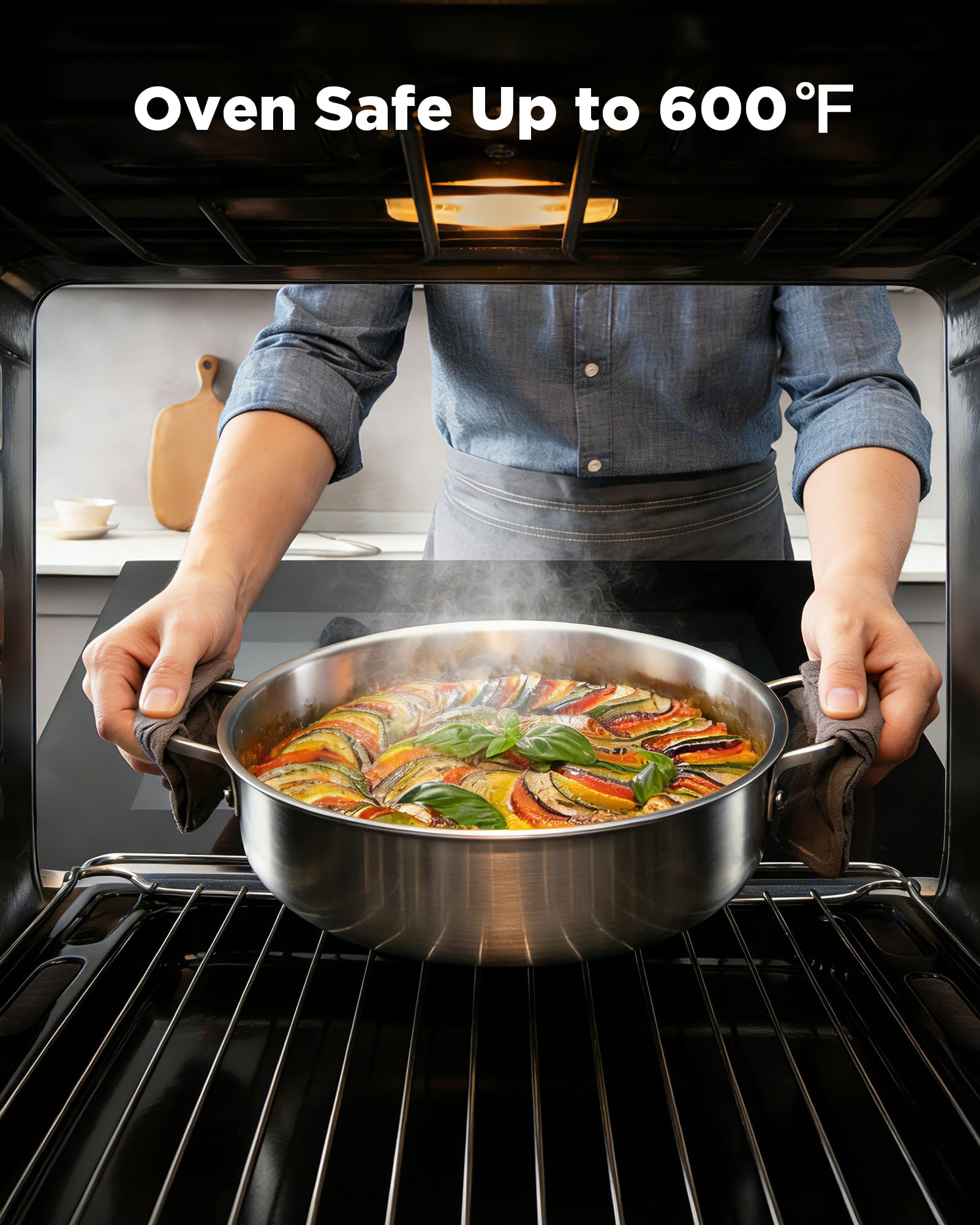 saute pan with lid, 12 inch 6qt tri-ply stainless steel braiser pan, deep frying pan & chef skillet, induction compatible cookware, dishwasher & oven safe, works on gas and ceramic cooktops