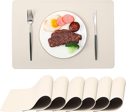 Juego de 6 manteles individuales para exteriores, color beige, lavables, resistentes al calor, para mesa de comedor (beige 6)