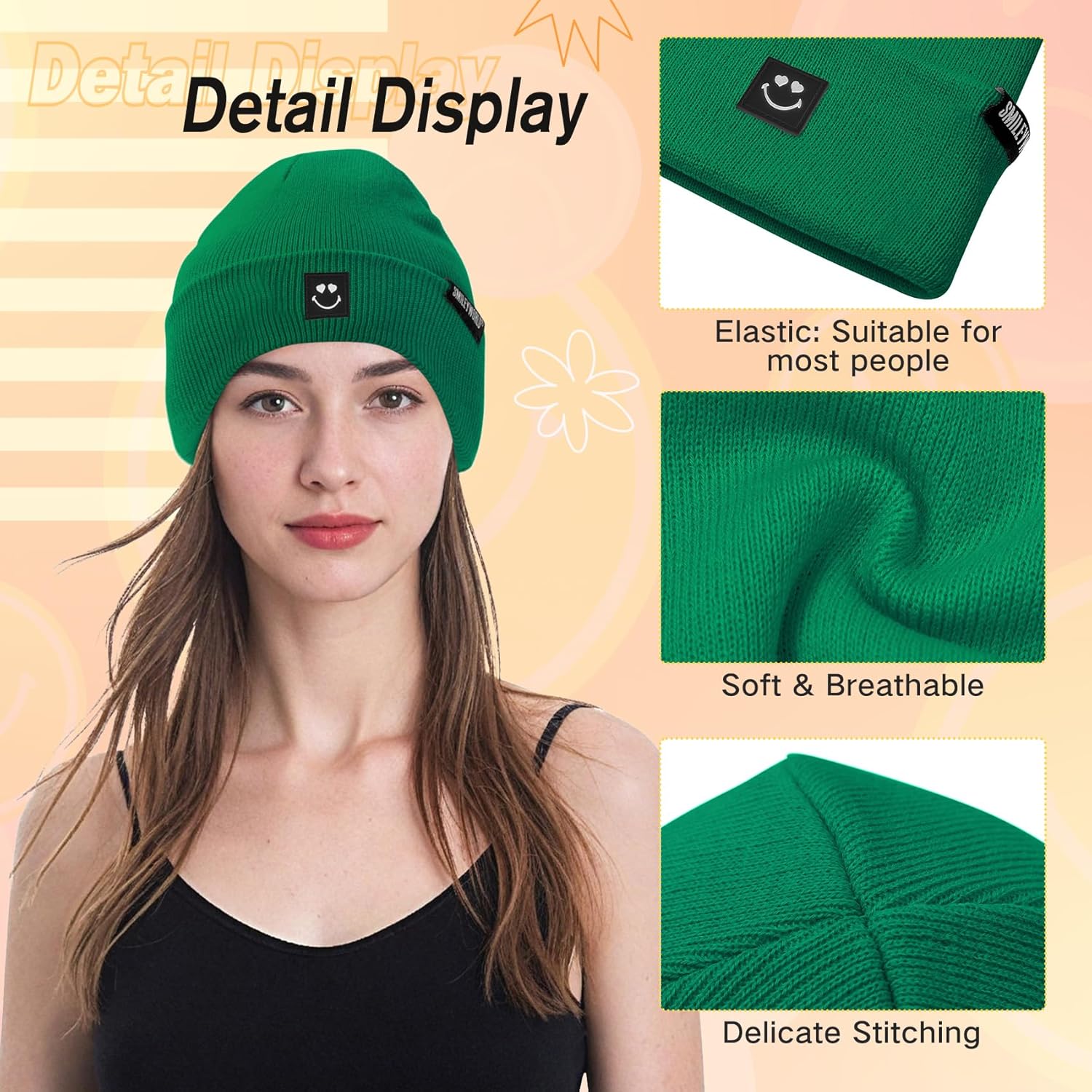 American Trends Beanie for Men Women Soft Winter Beanie Hat Cute Smiley Face Knit Hat Warm SmileyWorld® - Image 2