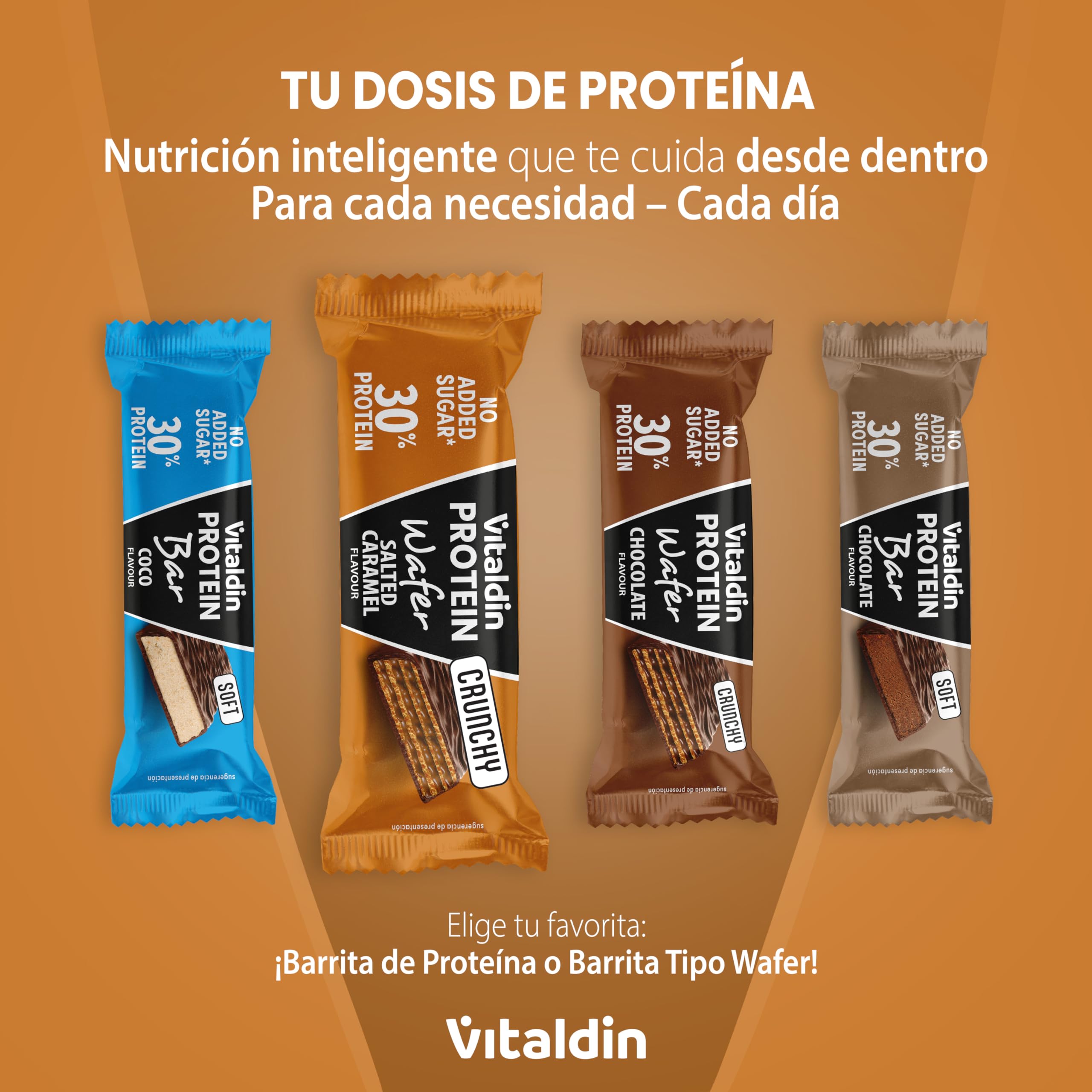 VITALDIN Protein Wafer 30% Caramelo salado| Alto Contenido en Proteína sin Azúcares Añadidos| Colágeno Hidrolizado| Contenido Reducido de Carbohidratos|Barritas Proteicas barquillo con oblea Saludable