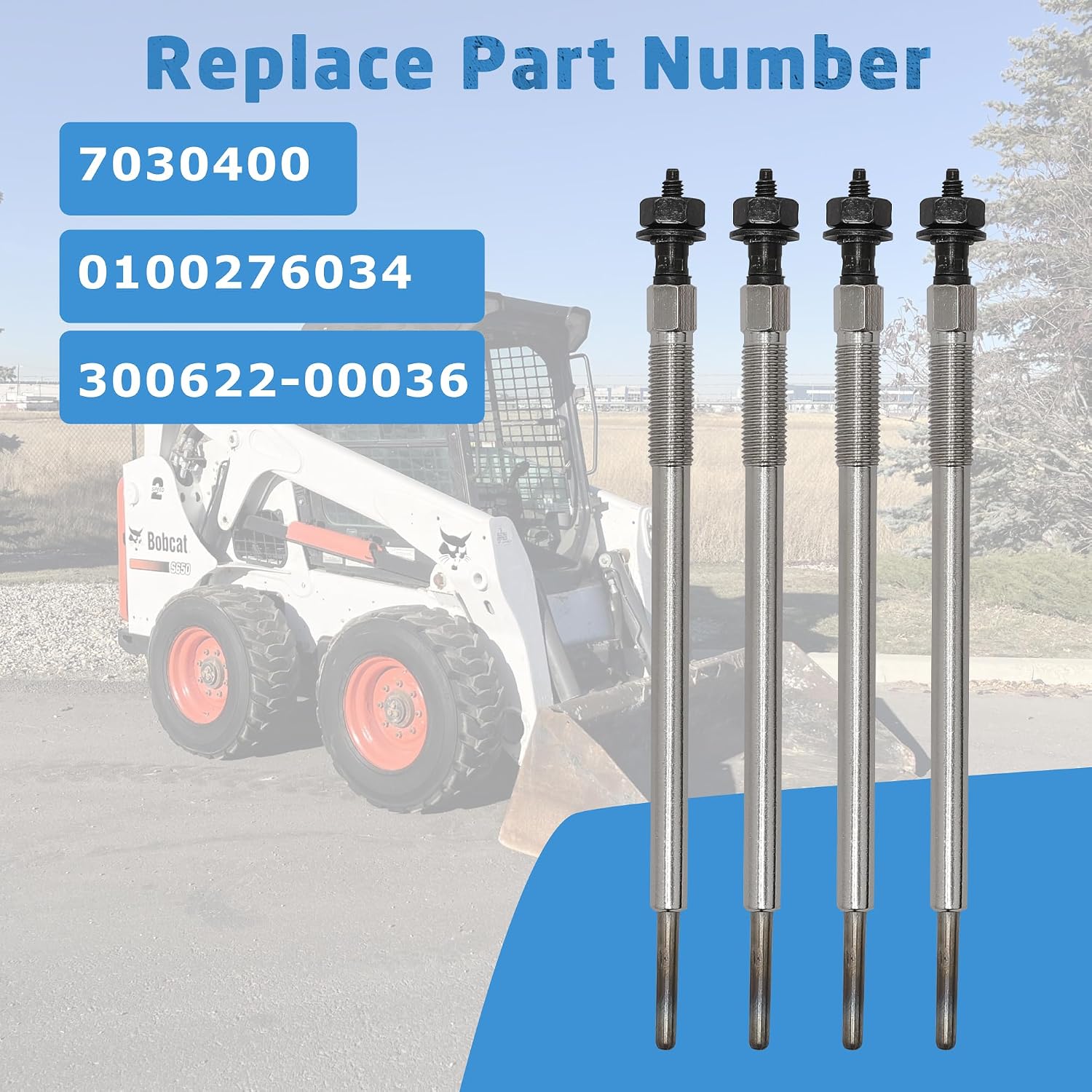 7030400 Glow Plug 4Pack Compatible with Bobcat Skid Steer Loader S510 S530 S550 S570 S590 Track Loader T550 T590, Fit for Doosan D24 Part Number: 0100276034
