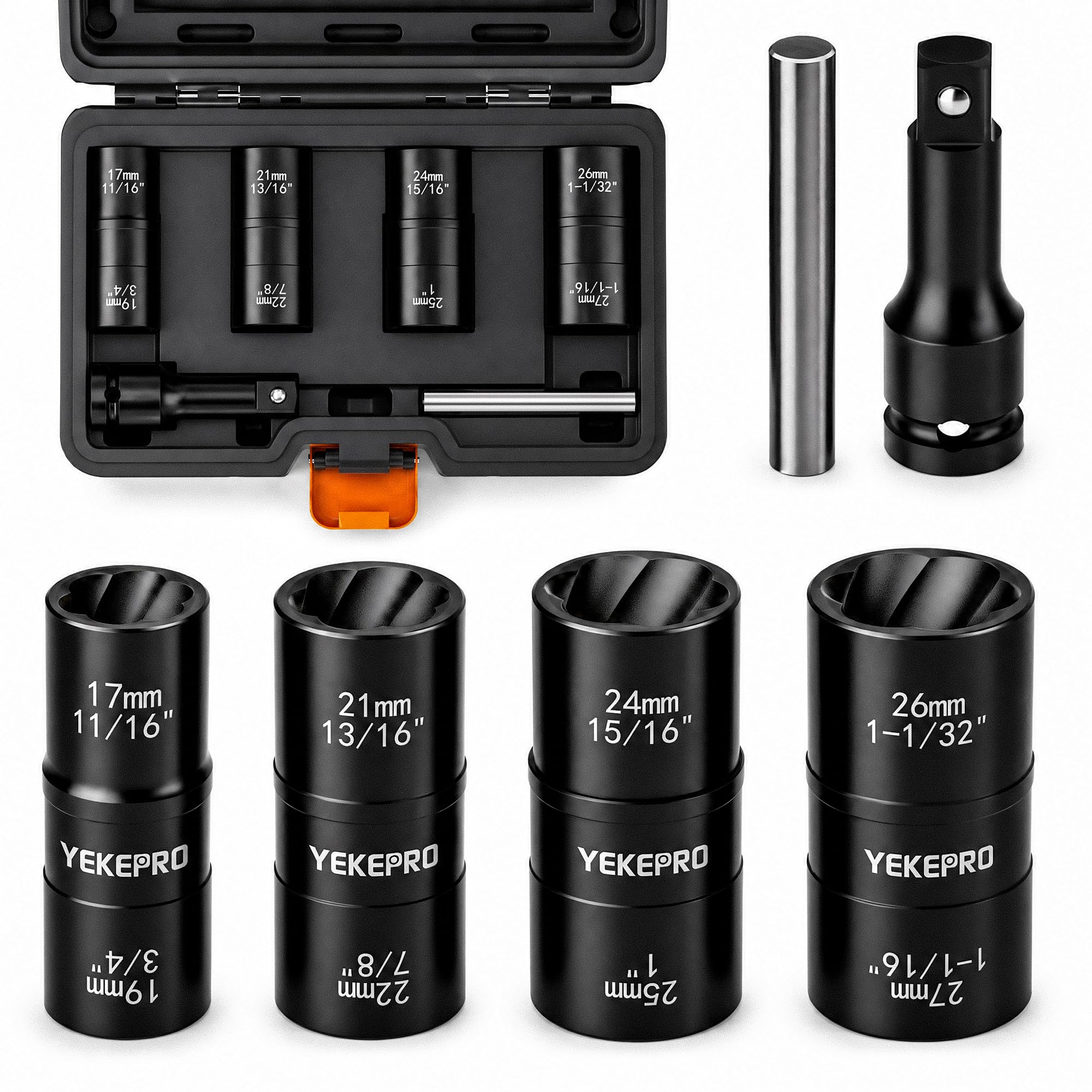 YEKEPRO 6PCS 2-in-1 Flip Lug Nut Extractor Socket Set, 1/2