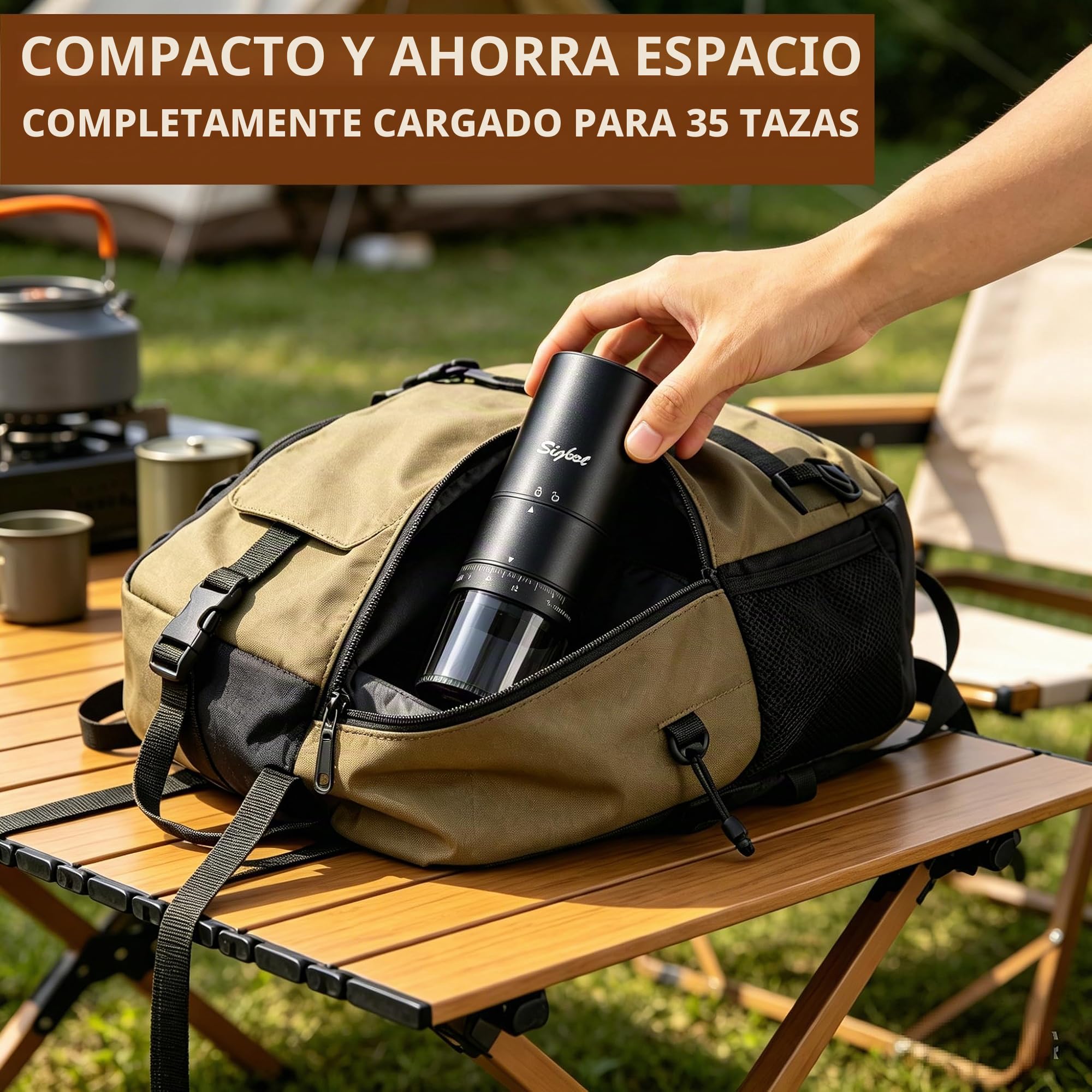 Sigbot Molinillo Cafe Electrico Portatil– 38 Ajustes Molinillo Acero Inox 420 Carga TYPE-C (40 Tazas) para Espresso y Filtro – Fácil Limpiar Ideal para Acampadas Viajes Hogar Oficina