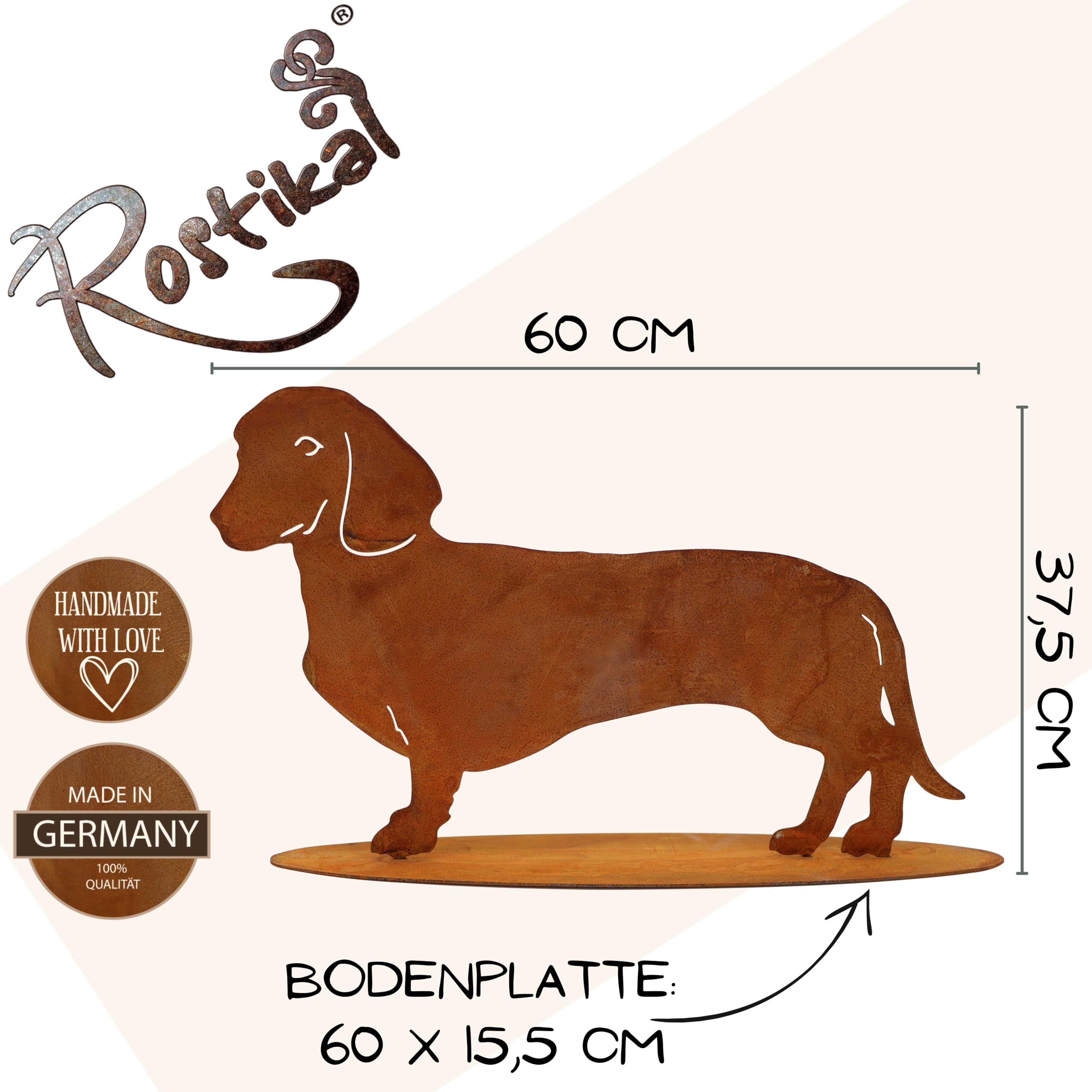 Rostikal Dackel 60cm - Gartendeko Für Draußen Wetterfest - Balkon Deko aus Metall mit Natürlicher Rostoptik - Ideale Hundefiguren in Rost Deko für den Garten, Balkon & Terrasse