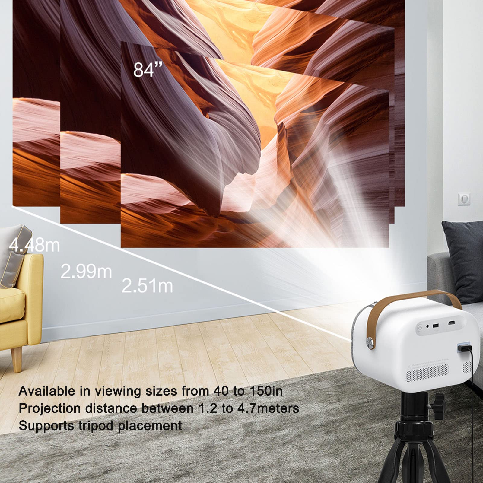Proyector WiFi 5G/2.4G, 1920X1080P Full HD LED 300 ANSI LM 8000 Lux 4K Smart Home Movie Projector con Mandos A Distancia, Dos Altavoces Duales de 5 W para USB HDMI para Windows 100 A 240 V(UE)