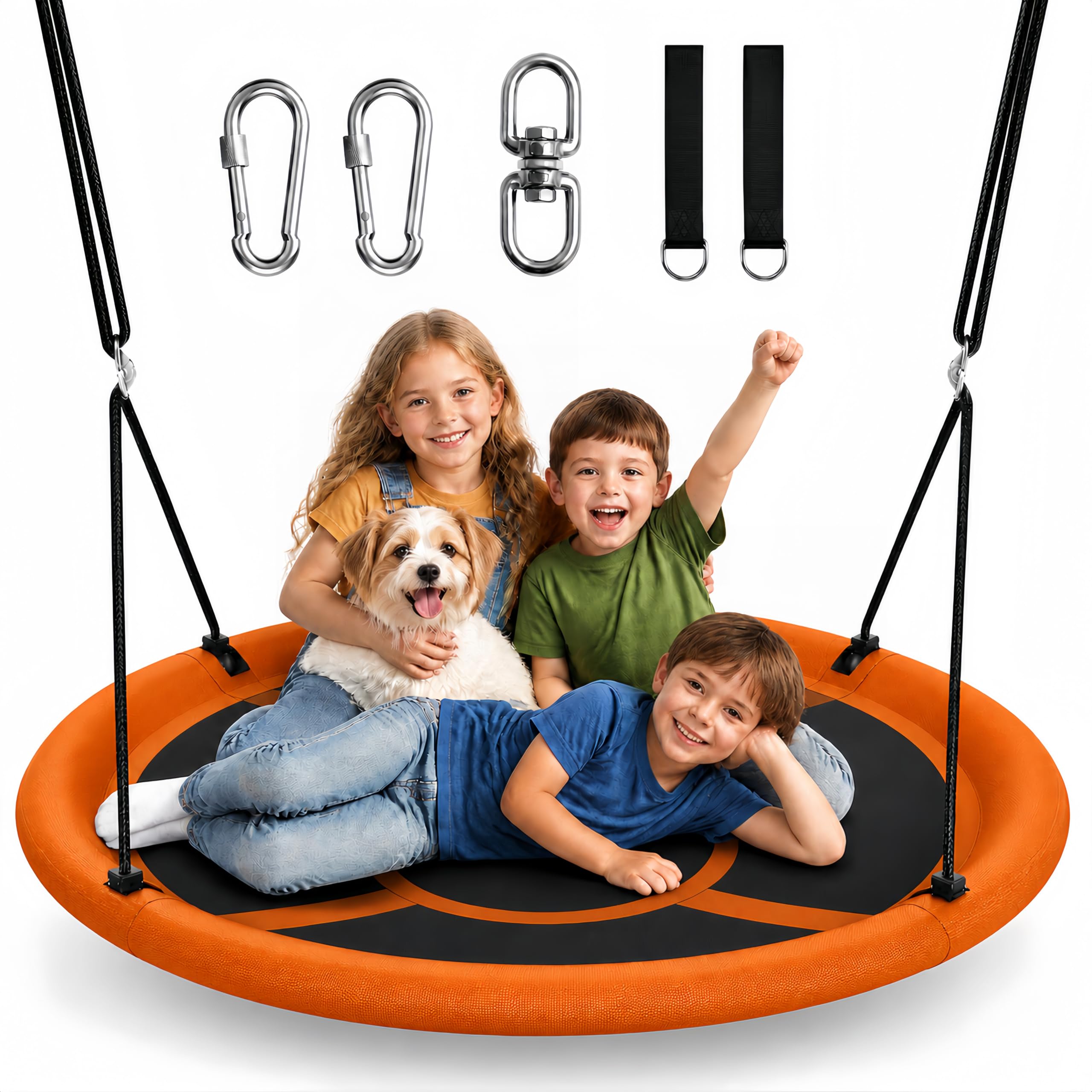 Everyfun 43 Inch Saucer Tree Swing for Kids Adults 700lbs Capacity Orange