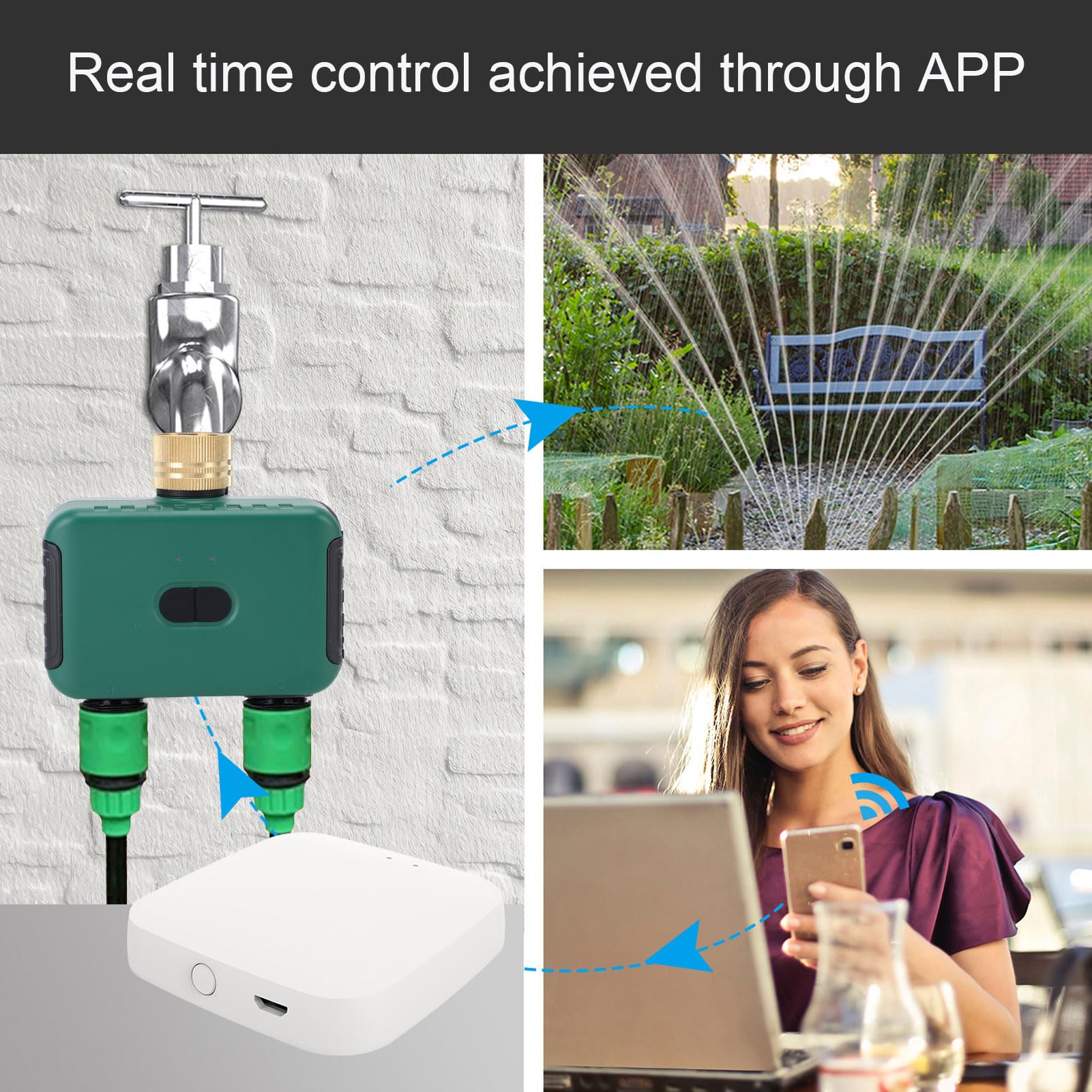 Tangxi Temporizador de Agua Inteligente de Doble Zona para Exteriores con Material de Latón para Controlador de Aspersores de 2 Salidas en Jardines
