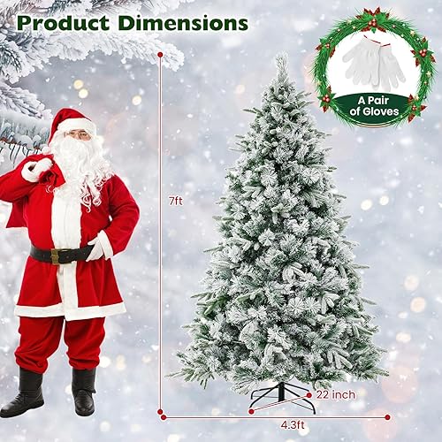 Miniatura 7 de Goplus Árbol de Navidad artificial preiluminado de 7 pies, árbol de Navidad con bisagras con 300 luces LED blancas cálidas, 1096 puntas de rama,