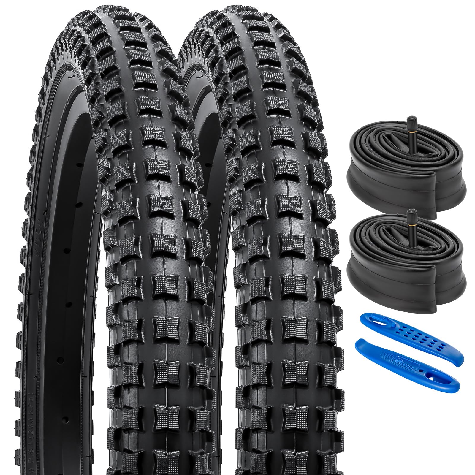 YUNSCM 2-PCS 20" Mountain Bike Tires 20 x 2.35/58-406 and 20" Heavy Duty Bike Tubes Schrader Valve Compatible with Mountain Bike 20x2.30 20x2.35