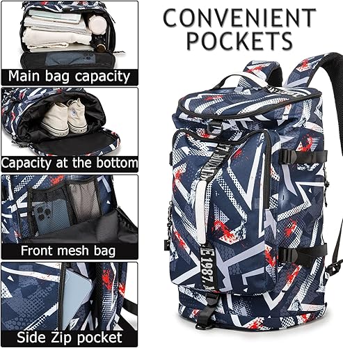 Miniatura 4 de Bolsa de lona para gimnasio, mochila negra impermeable para laptop, adecuada para senderismo, pesca, viajes, 40L, gran capacidad, moderna, ligera,