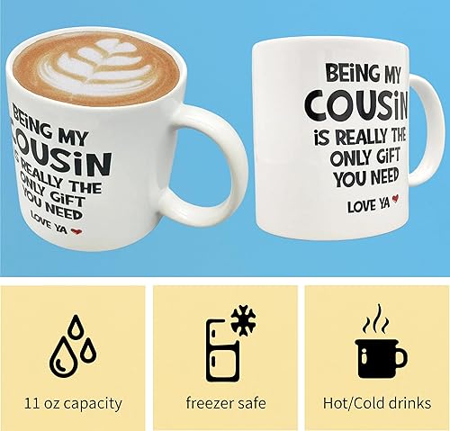 Miniatura 5 de Divertido regalo para primas para mujer, taza de cerámica de 11 onzas, llavero para prima, regalo de cumpleaños para prima, taza de primo favorito,