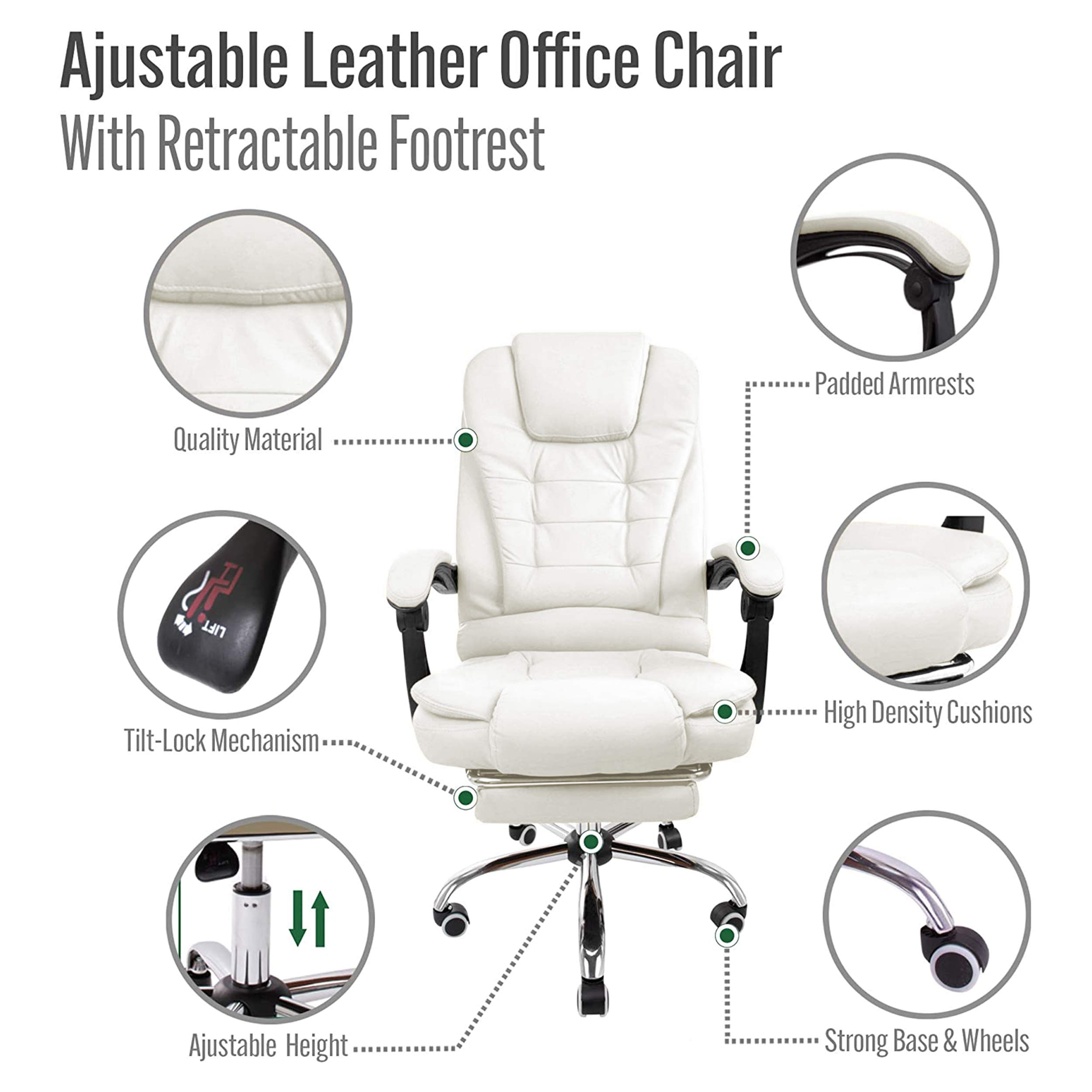 Halter Reclining Leather Office Chair, Modern Executive Adjustable Rolling Swivel Chair, Gaming